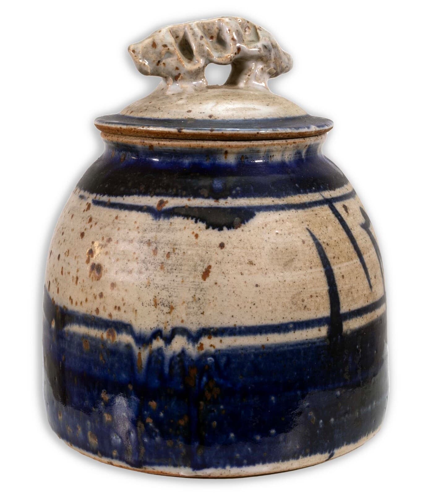 John Glick Ceramic Stoneware Blue Covered Vessel Signed and Stamped - Thumbnail 2