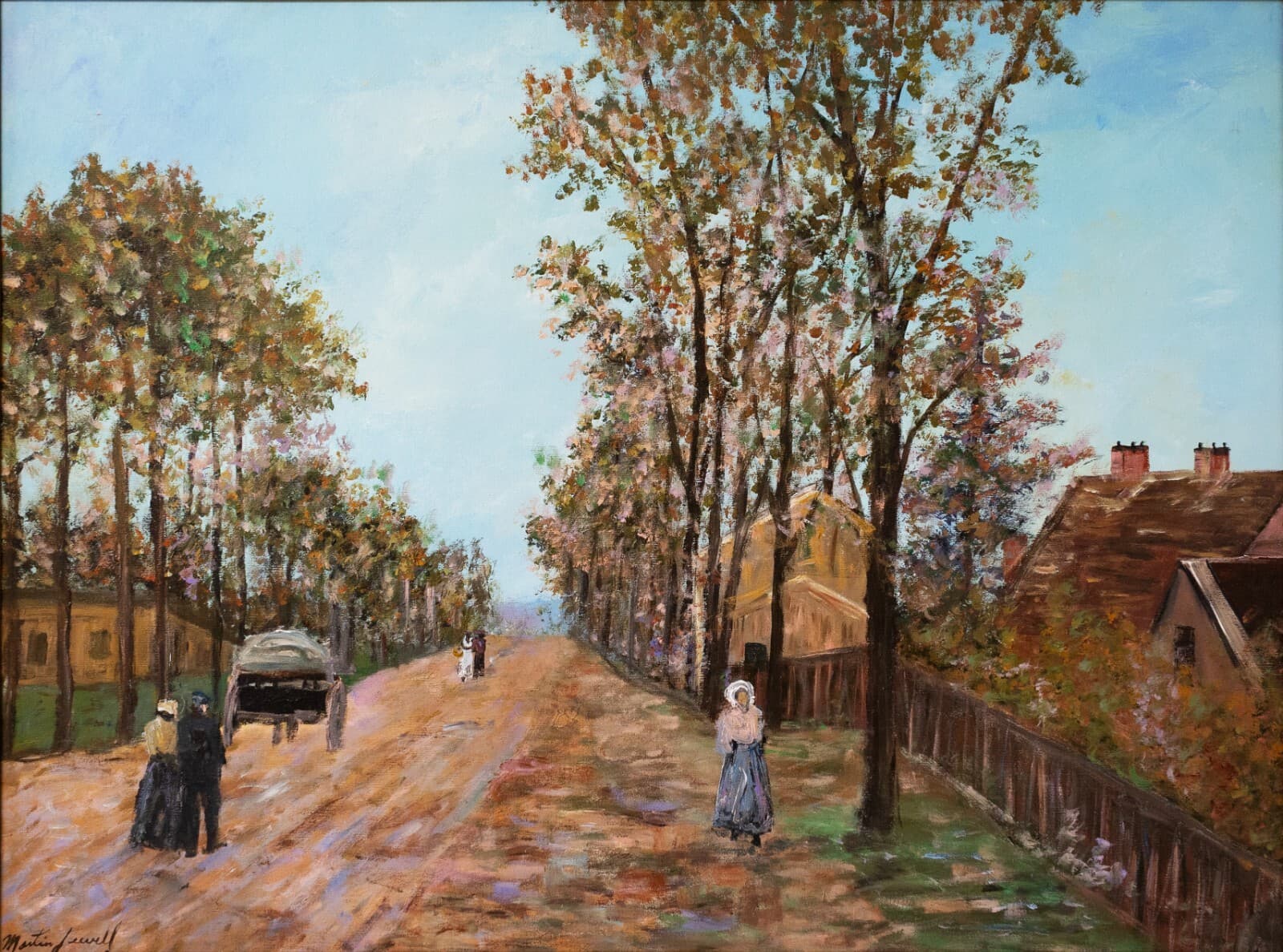 Martin Jewell On the Road to Rocquencourt Signed Impressionist Oil Painting - Thumbnail 2