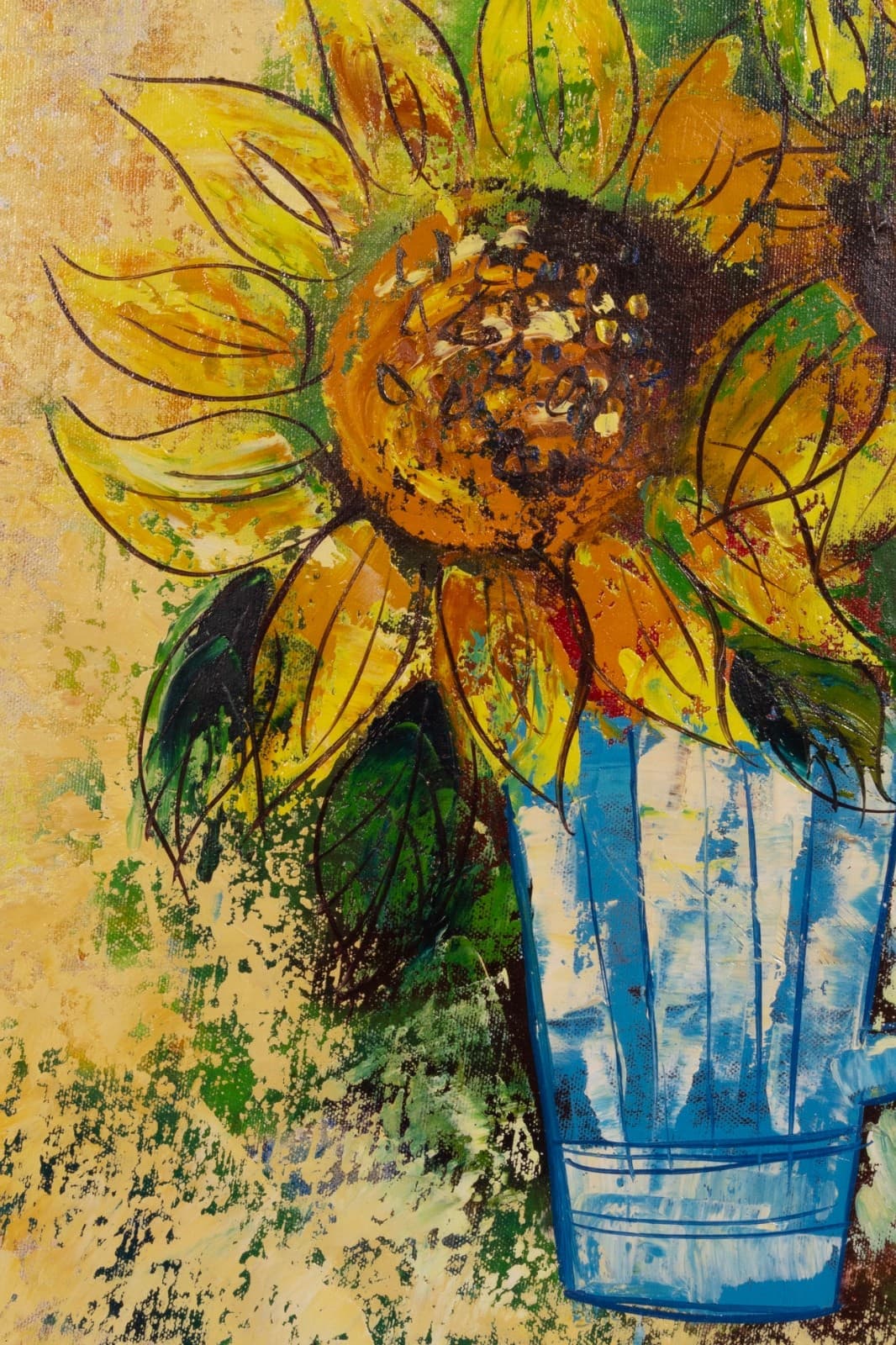 Modernist Sunflowers Signed Acrylic Painting on Canvas Framed, c. 1960 - Thumbnail 3