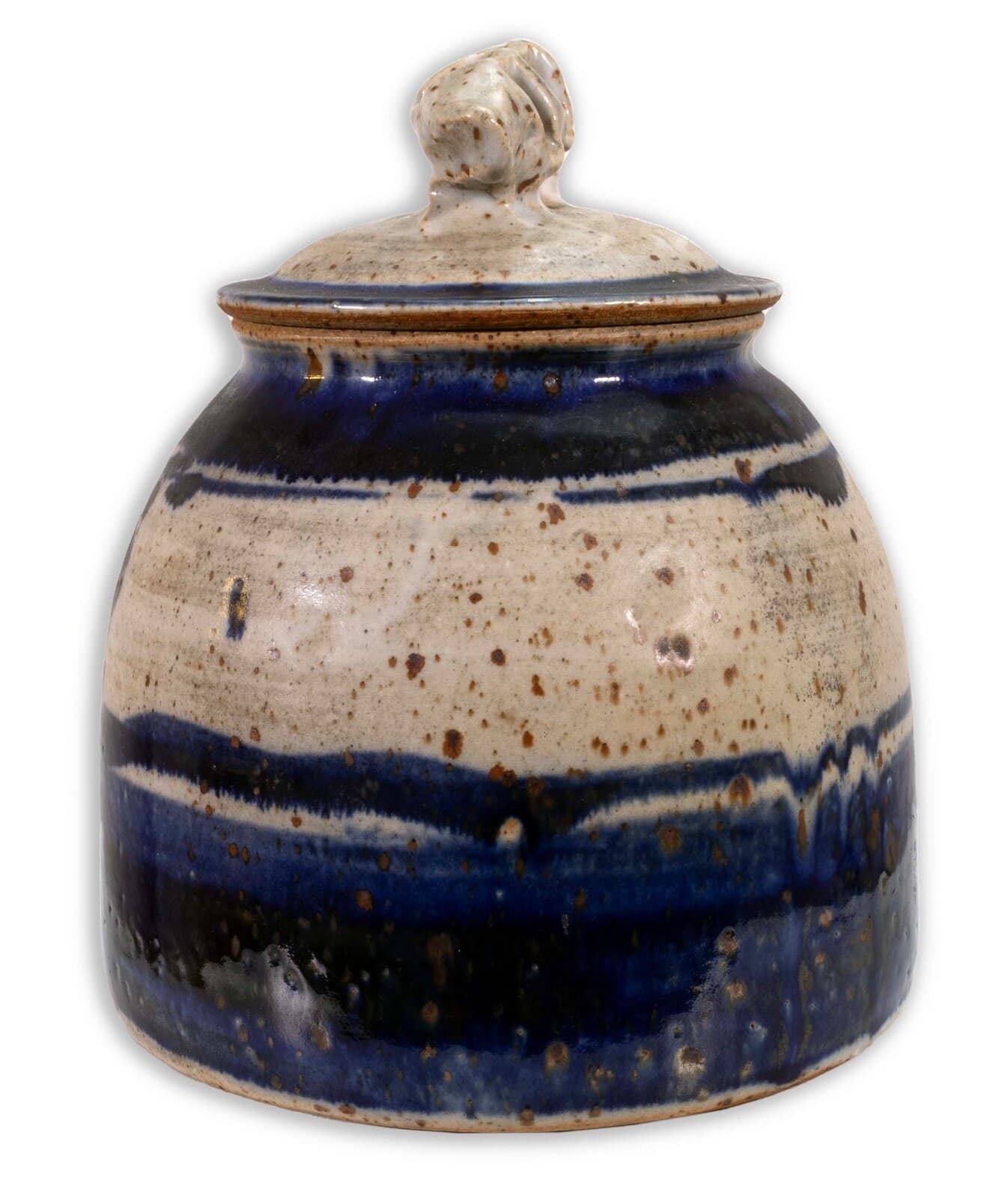 John Glick Ceramic Stoneware Blue Covered Vessel Signed and Stamped - Thumbnail 3