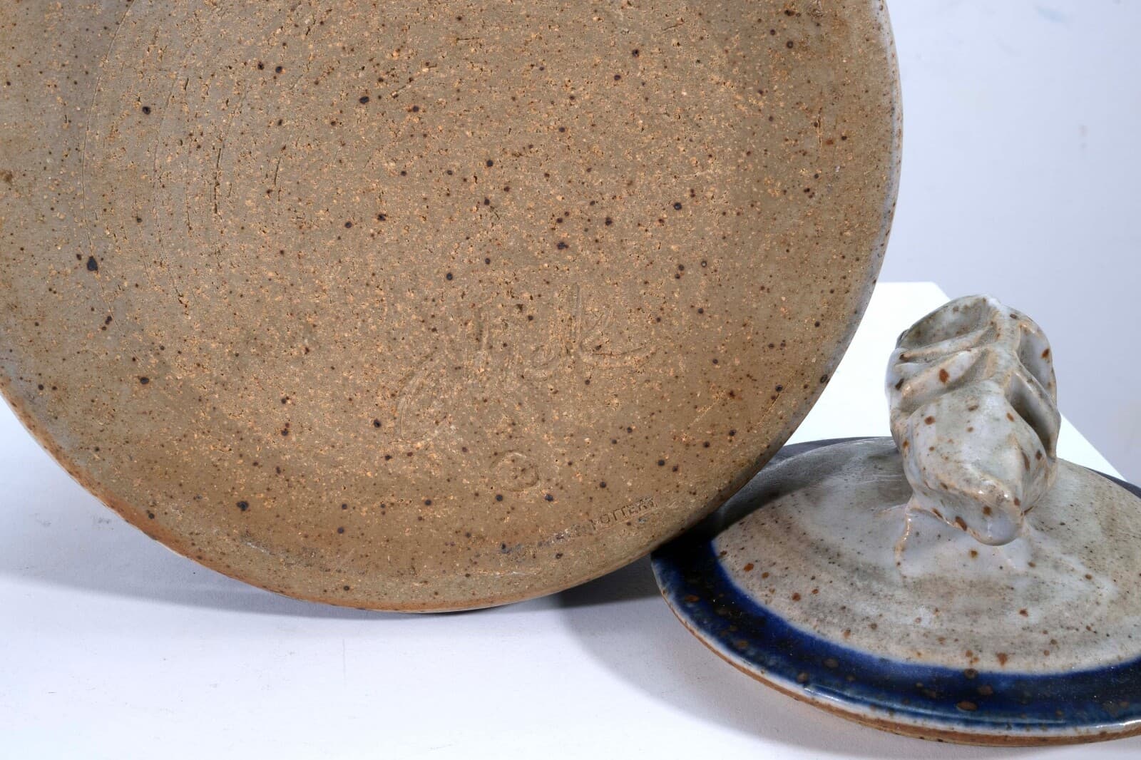 John Glick Ceramic Stoneware Blue Covered Vessel Signed and Stamped - Thumbnail 9