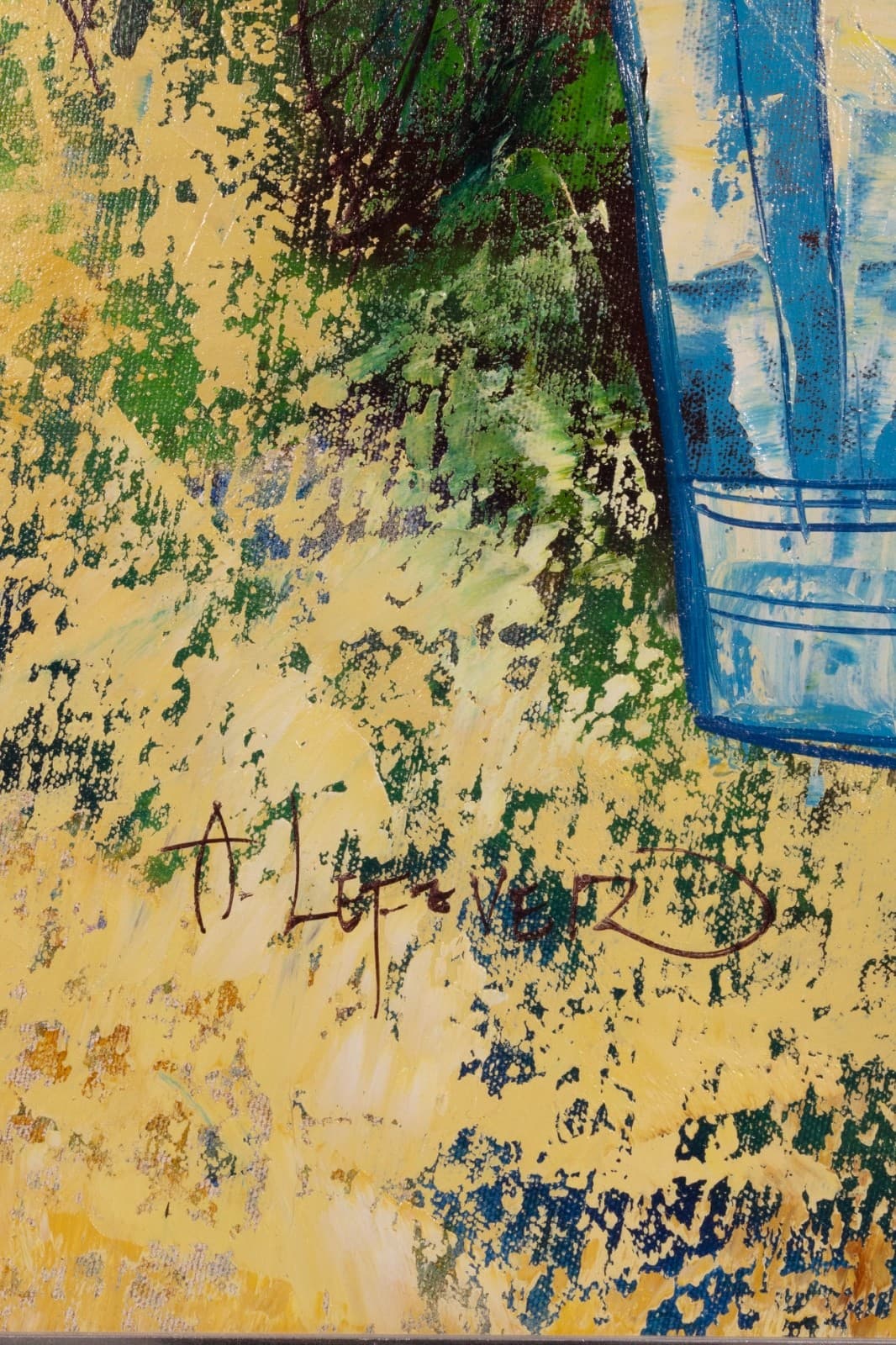 Modernist Sunflowers Signed Acrylic Painting on Canvas Framed, c. 1960 - Thumbnail 4