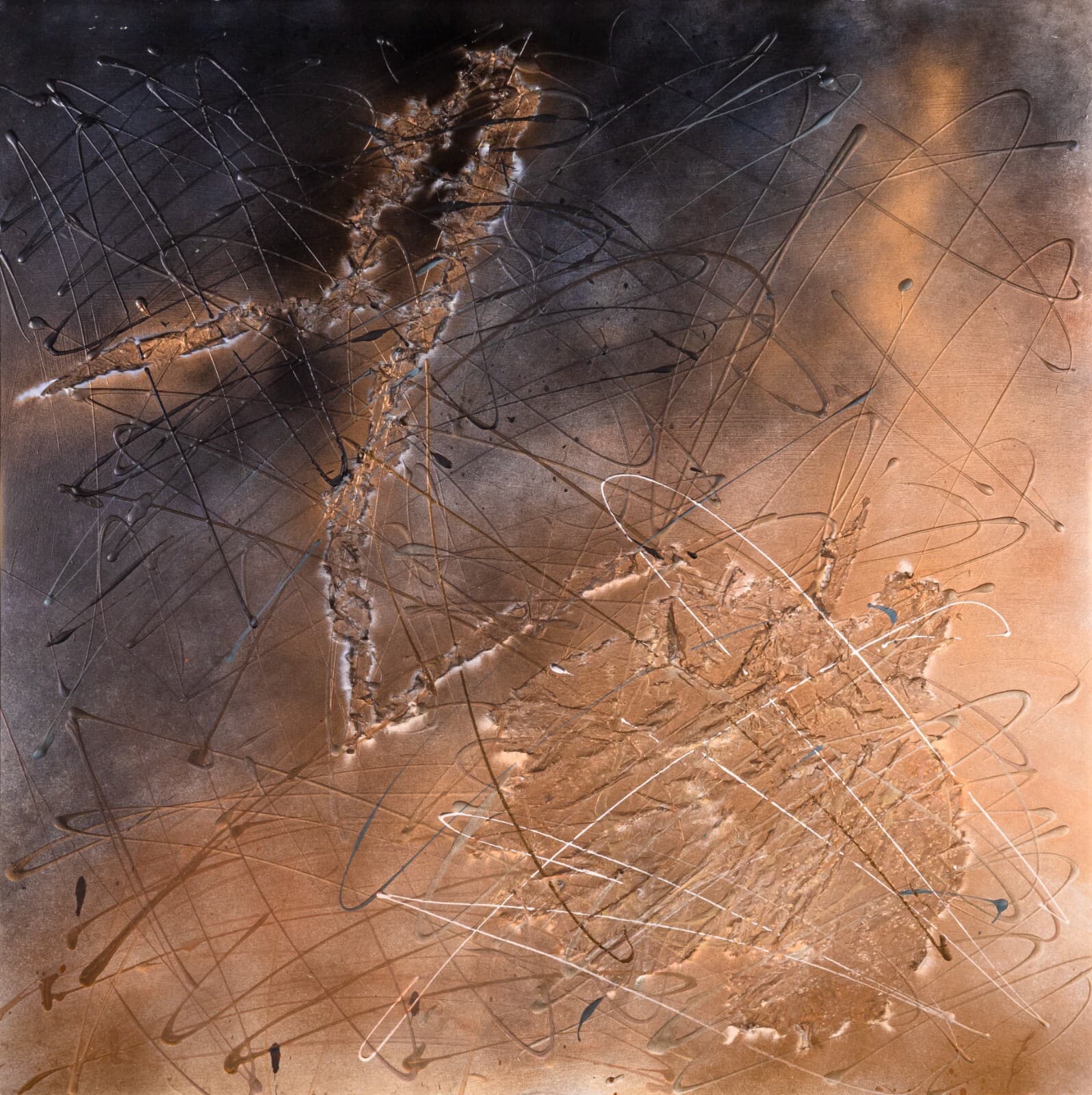 Ellen Loerwald Flashes at Midnight Modern Mixed Media Painting on Board Framed - Thumbnail 2