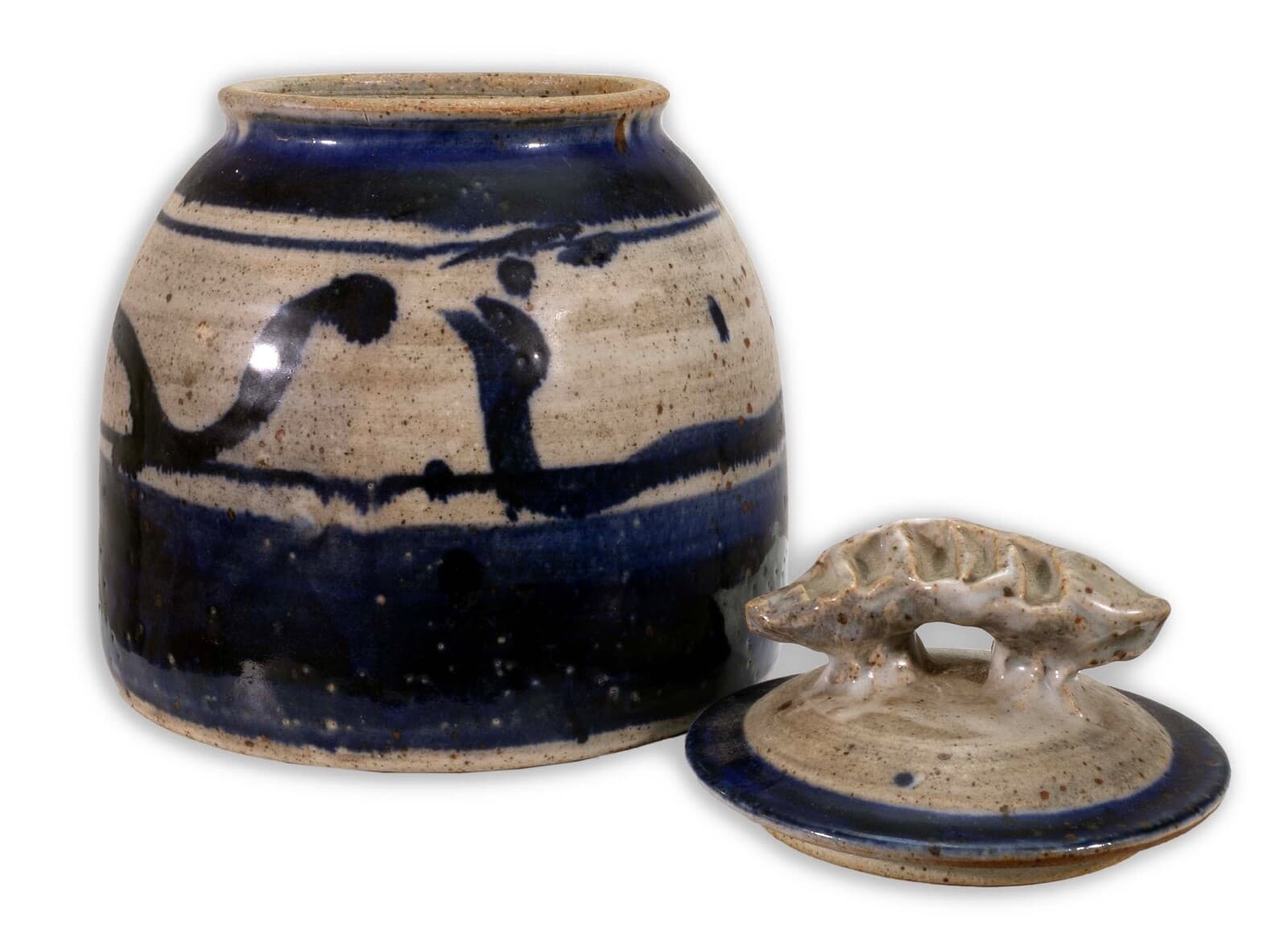 John Glick Ceramic Stoneware Blue Covered Vessel Signed and Stamped - Thumbnail 5