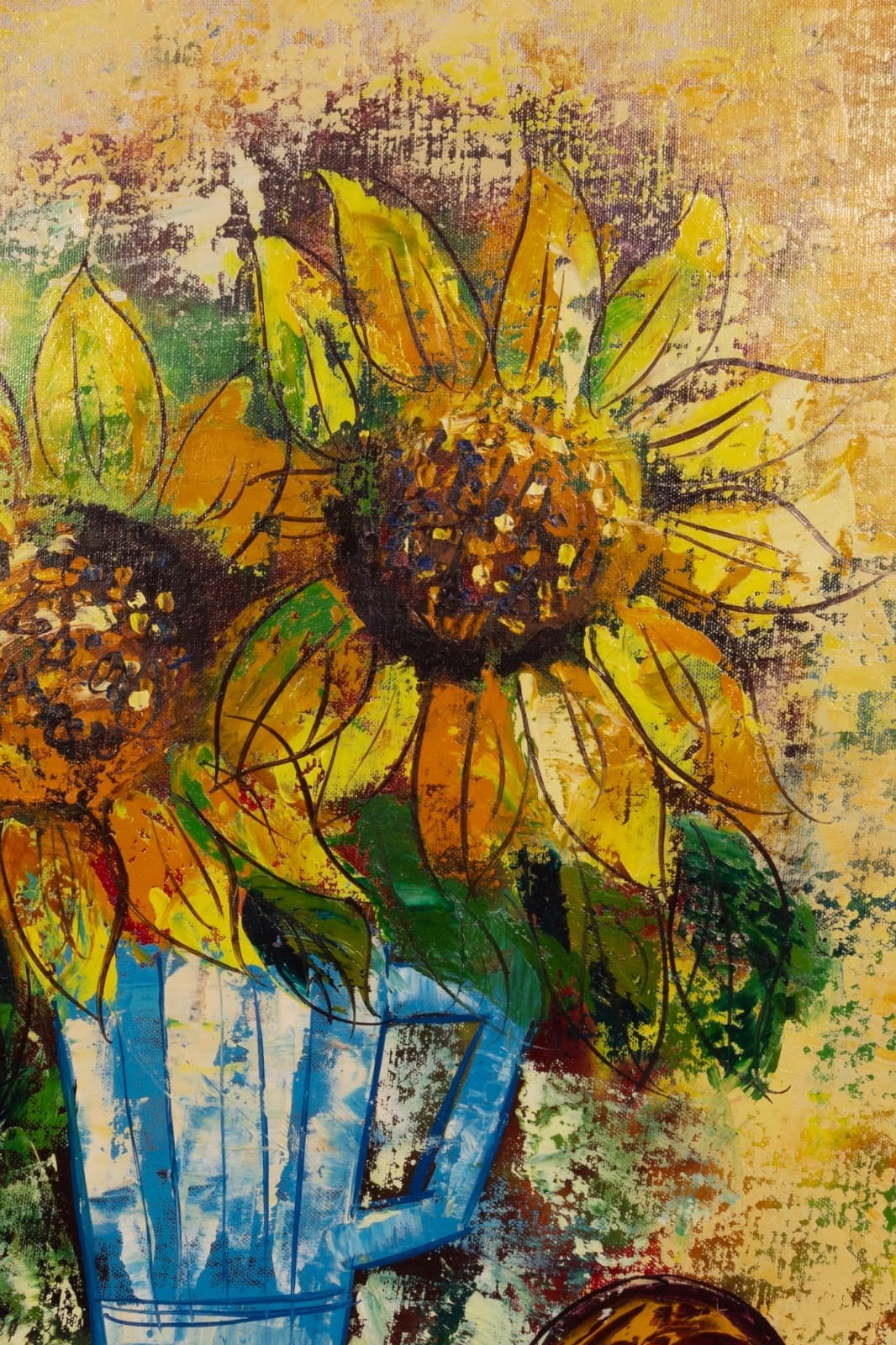 Modernist Sunflowers Signed Acrylic Painting on Canvas Framed, c. 1960 - Thumbnail 2