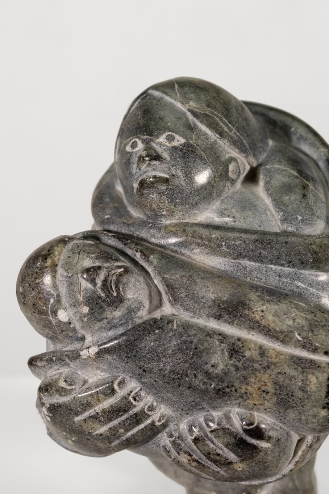 Inuit Figure with Baby Signed Hand-Carved Soapstone Sculpture Traditional Native - Thumbnail 4