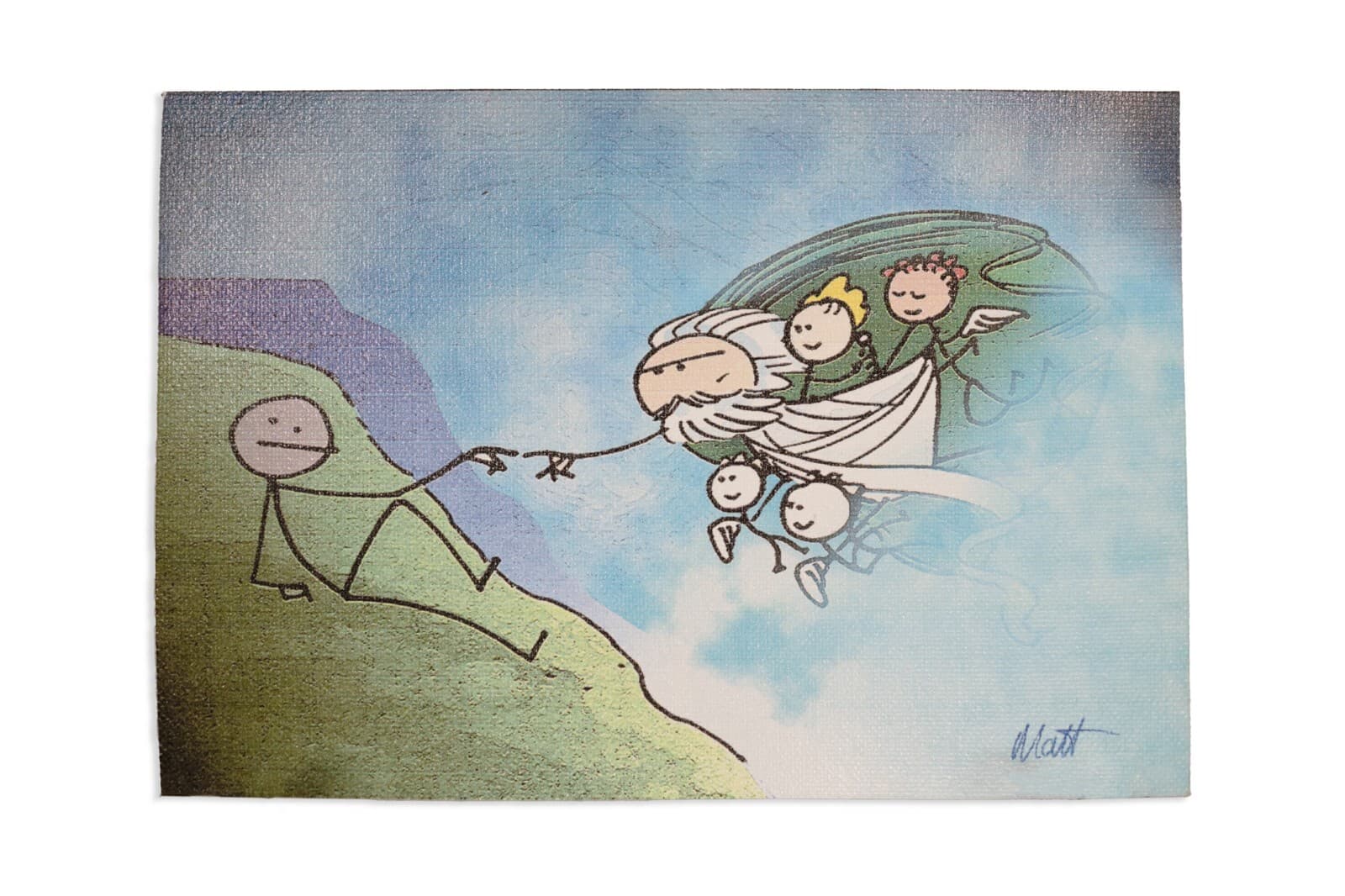 Matt Feazell Signed Leonardo DaVinci’s The Creation of Adam Stick Figure