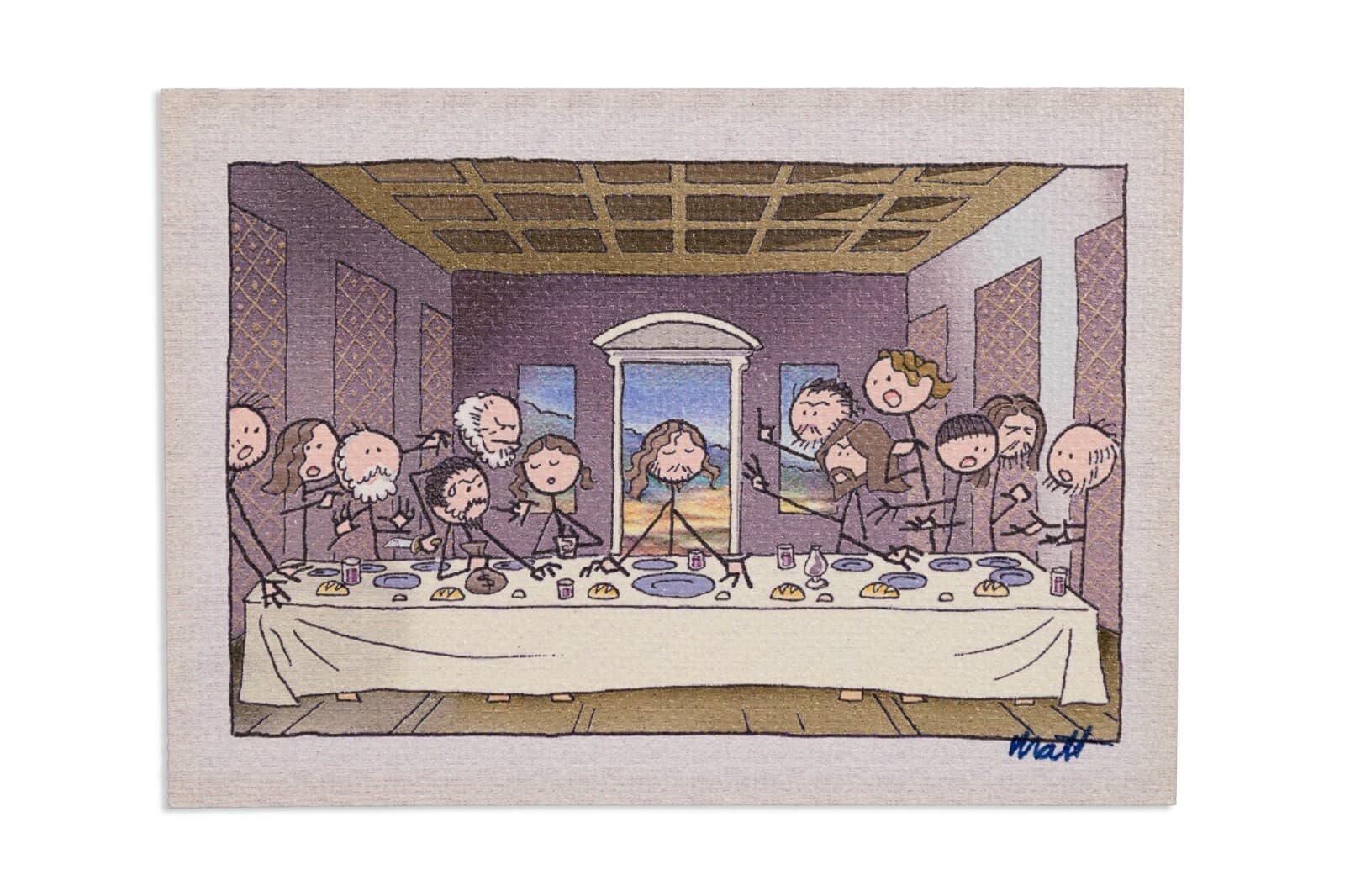 Matt Feazell Signed Leonardo DaVinci’s The Last Supper Stick Figure Masterpieces