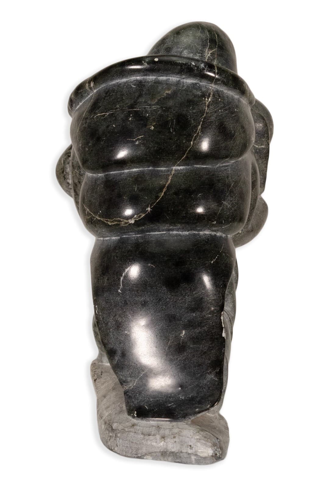 Inuit Figure with Baby Signed Hand-Carved Soapstone Sculpture Traditional Native - Thumbnail 3