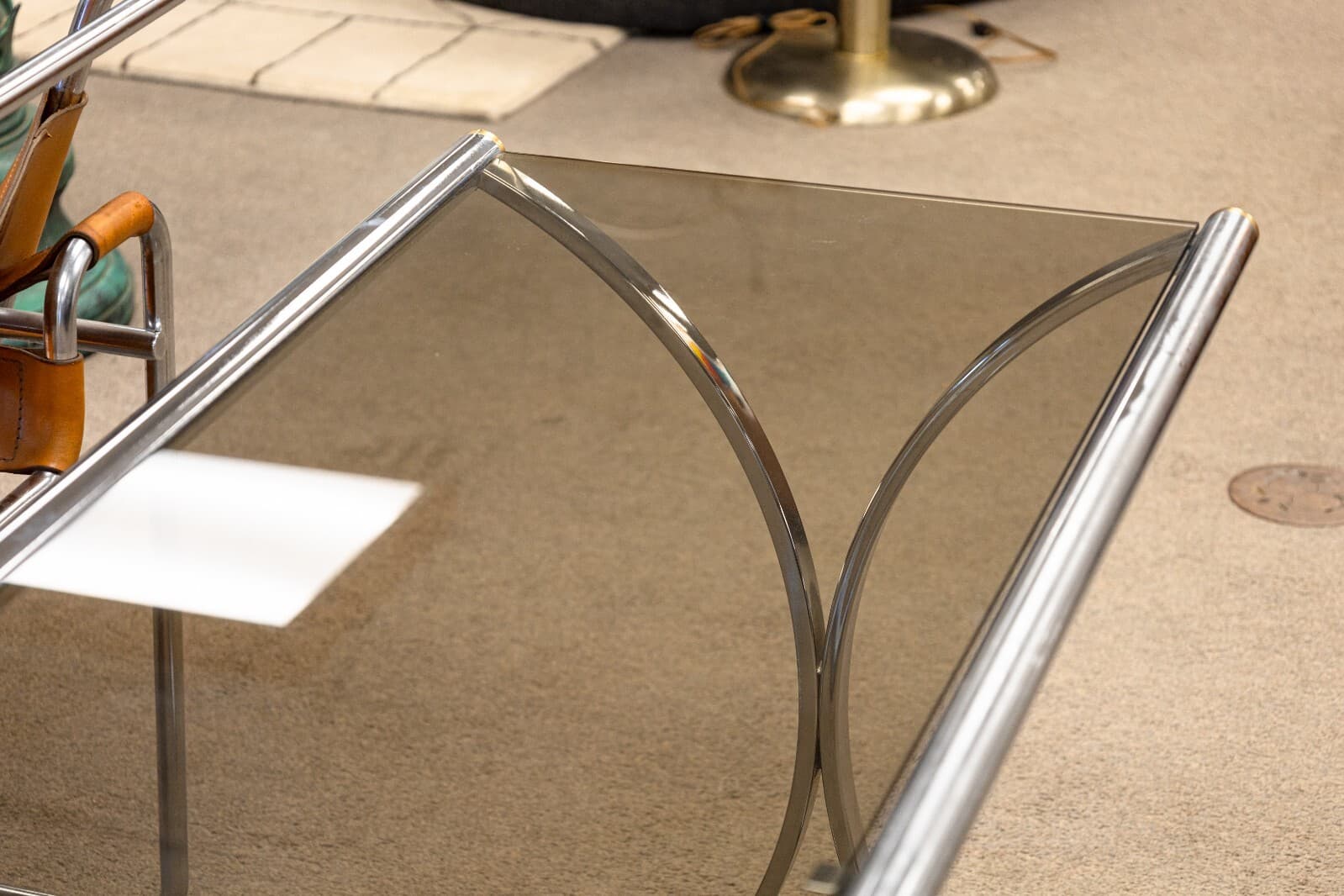 Maison Jansen Style Chrome Smoked Glass Contemporary Modern Console Sofa Table - Thumbnail 5