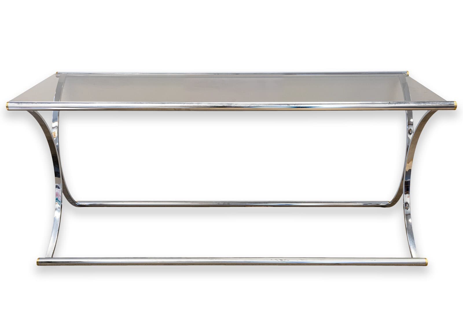 Maison Jansen Style Chrome Smoked Glass Contemporary Modern Console Sofa Table - Thumbnail 2