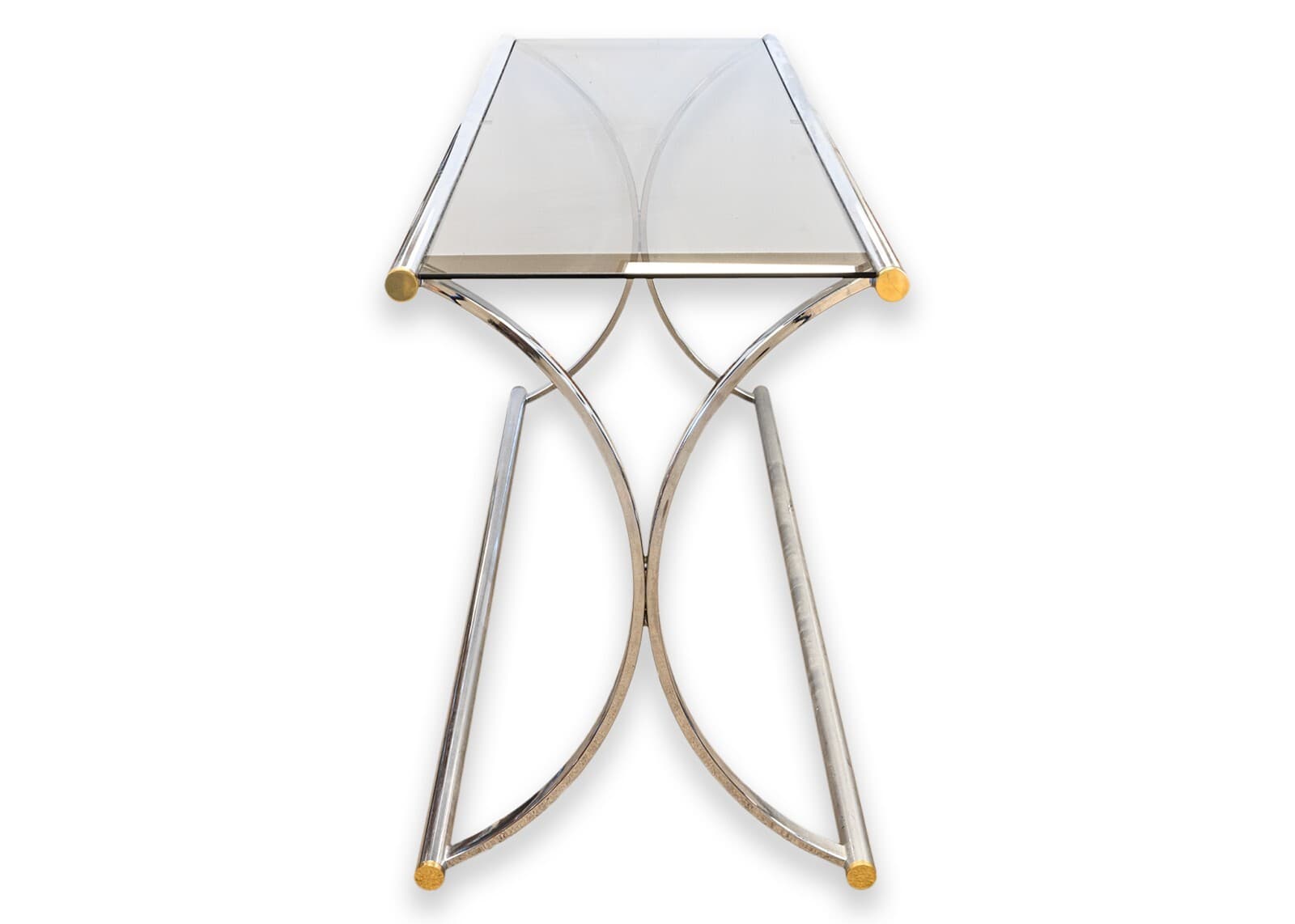 Maison Jansen Style Chrome Smoked Glass Contemporary Modern Console Sofa Table - Thumbnail 3