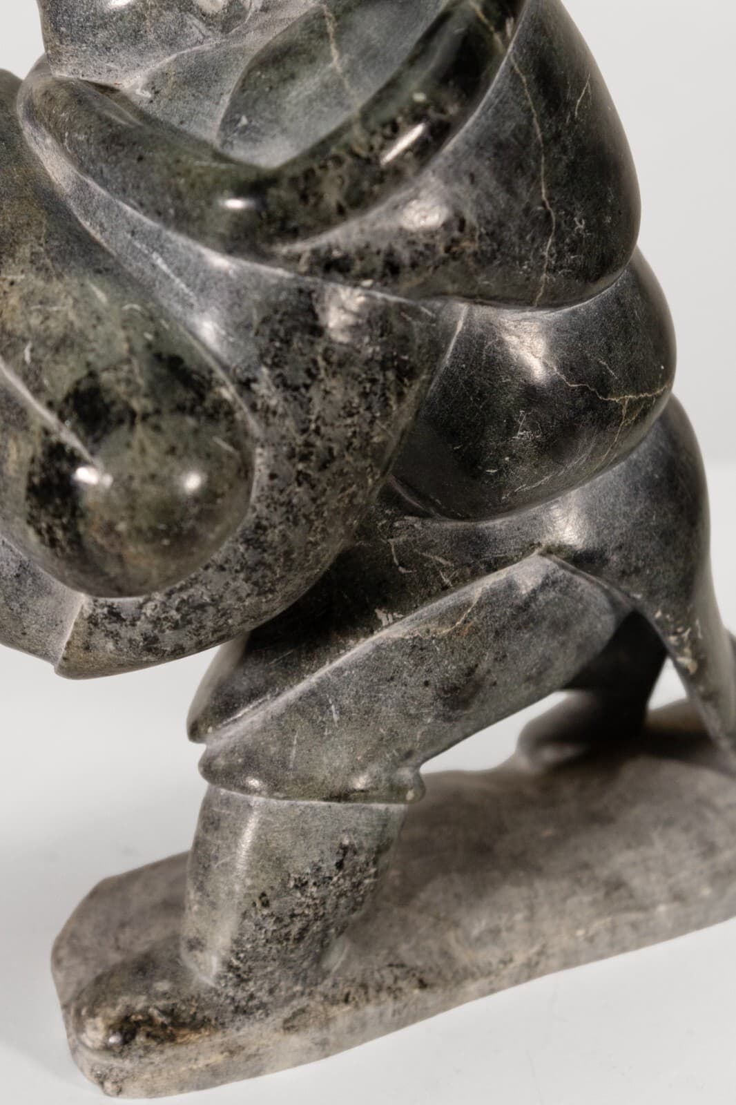 Inuit Figure with Baby Signed Hand-Carved Soapstone Sculpture Traditional Native - Thumbnail 6