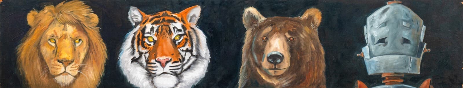 Lauren Briere Lions, Tigers, Bears, and Oh My Bot Signed Oil Painting on Board