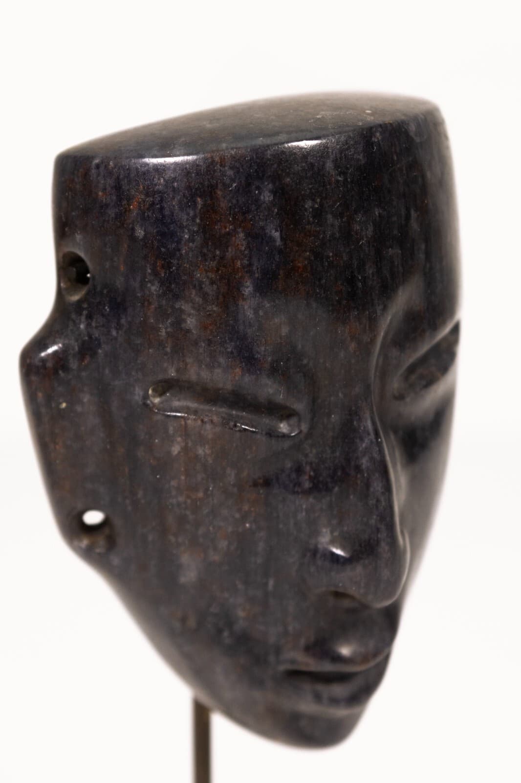 Vintage Pre-Columbian Agate Mask Hand Carved Folk Art Artifact Object - Thumbnail 4