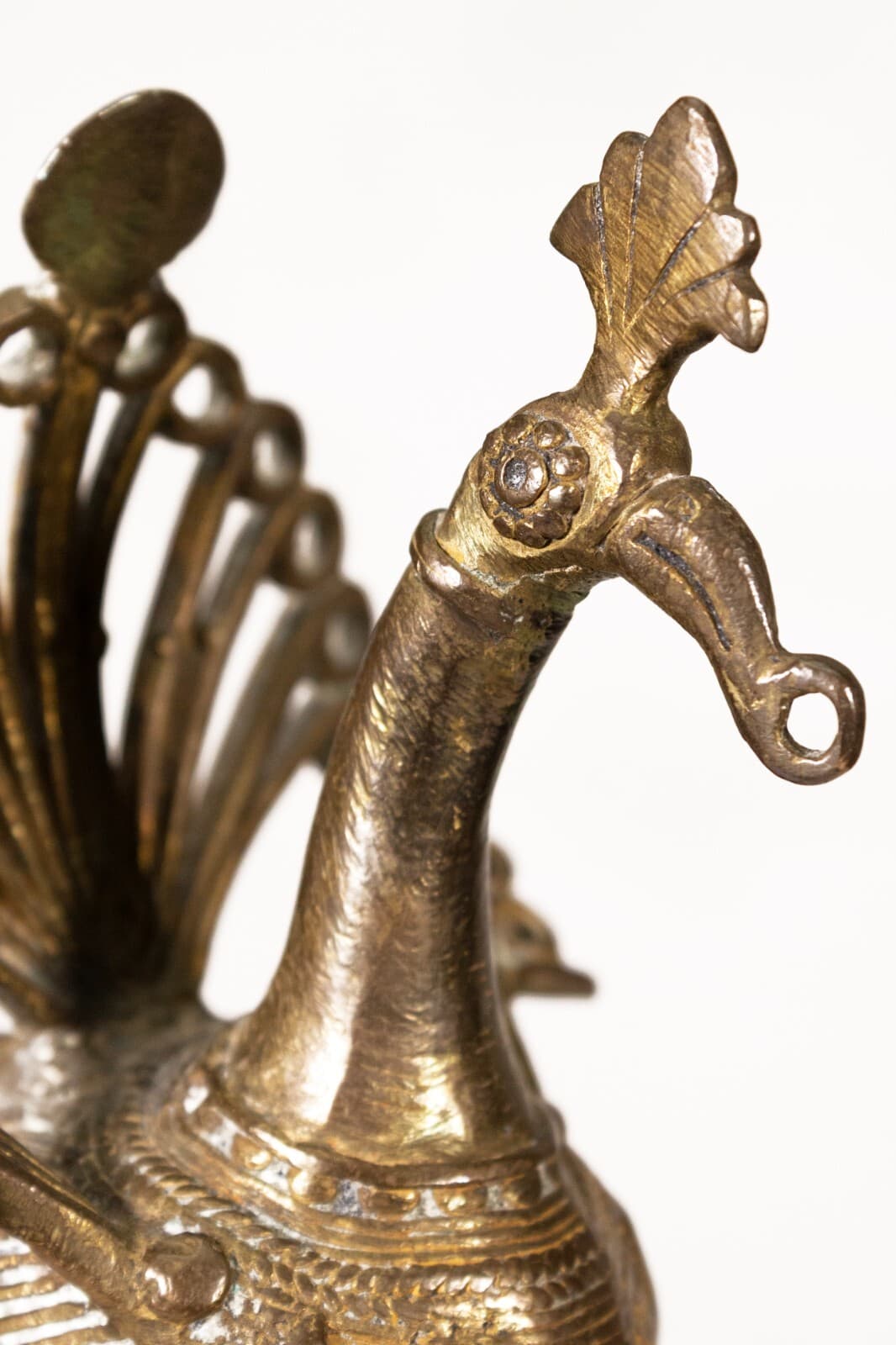 Antique Indian Horse Rider on Wheels & Peacock Bronze Sculpture 20th Century - Thumbnail 9