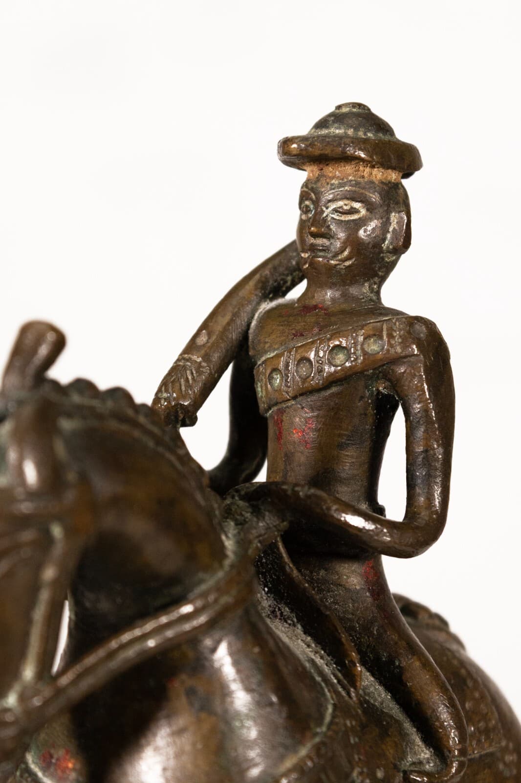 Antique Indian Horse Rider on Wheels & Peacock Bronze Sculpture 20th Century - Thumbnail 5