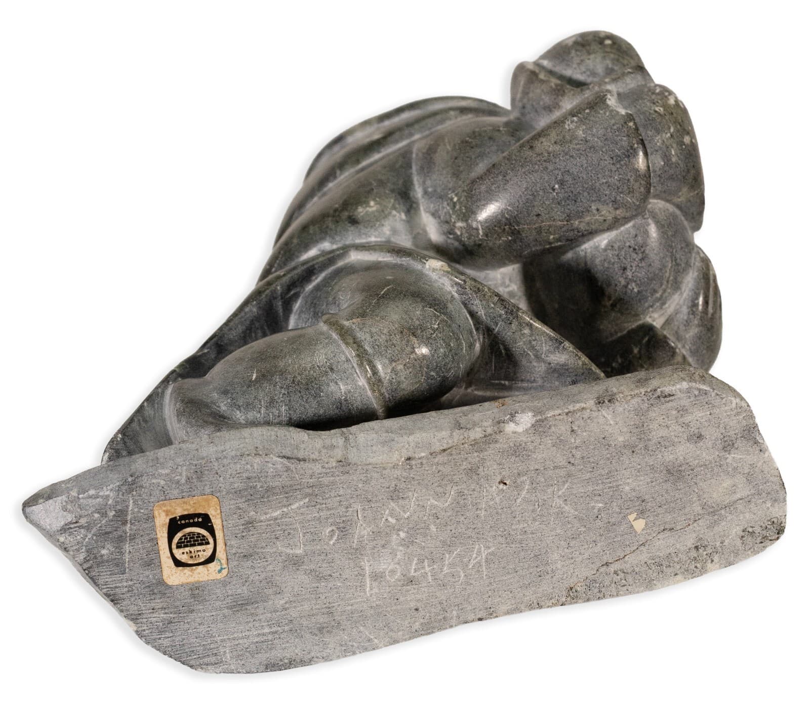 Inuit Figure with Baby Signed Hand-Carved Soapstone Sculpture Traditional Native - Thumbnail 7