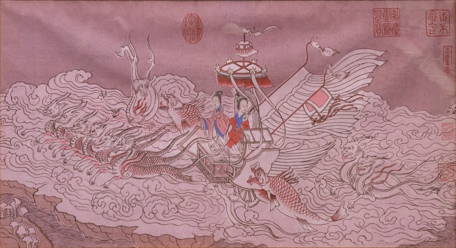 Ku Kai-Chi After Tang Artist The Nymph in the Lo River Chinese Ink & Watercolor - Thumbnail 2