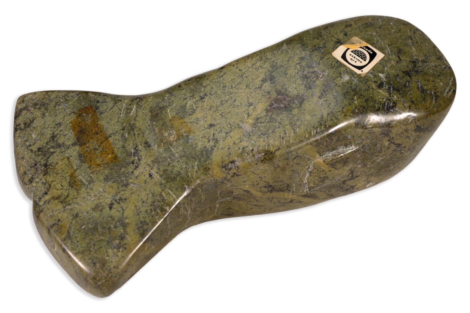 Inuit Whale Animal Hand-Carved Green Soapstone Sculpture Native Canadian Art - Thumbnail 6