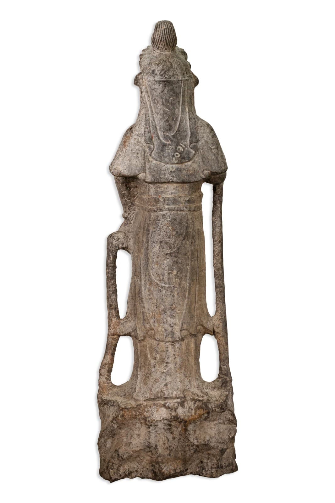 Vintage Chinese Bodhisattva Guanyin Hand-Carved Stone 20th Century Asian Buddha - Thumbnail 4