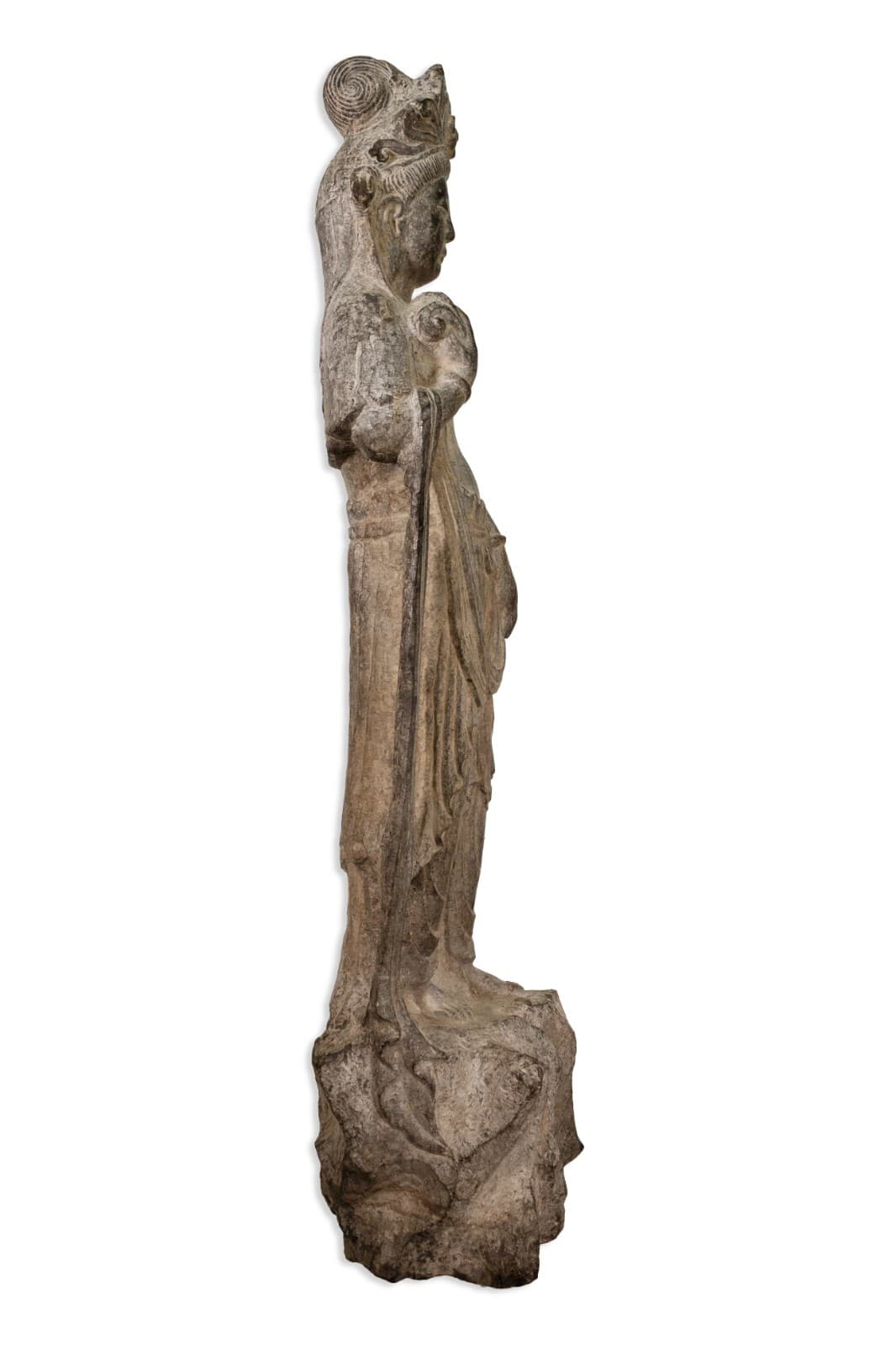 Vintage Chinese Bodhisattva Guanyin Hand-Carved Stone 20th Century Asian Buddha - Thumbnail 3