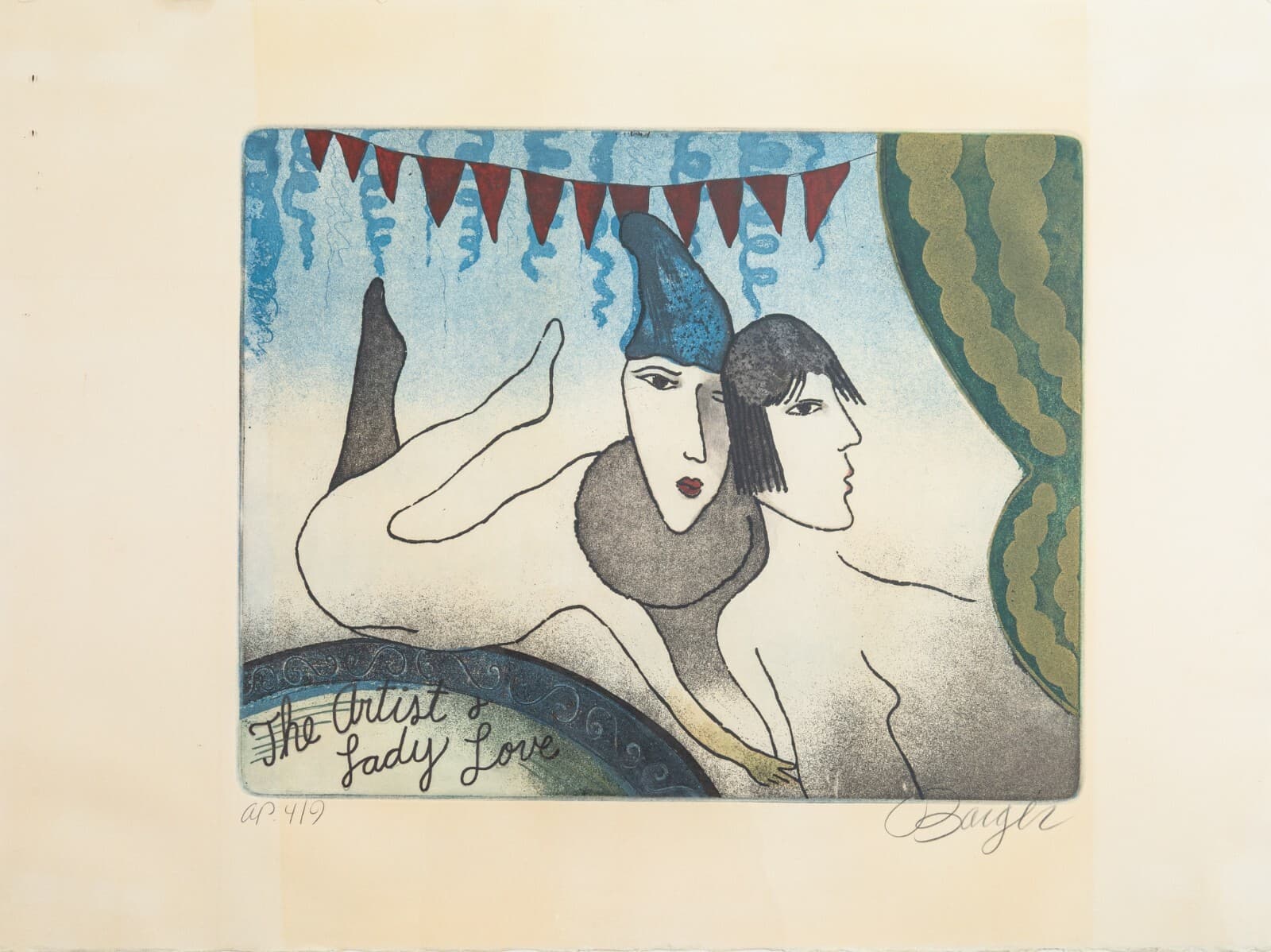 Peter Barger The Artist and the Lady Love Modern Expressionist Etching A.P. 4/9 - Thumbnail 2