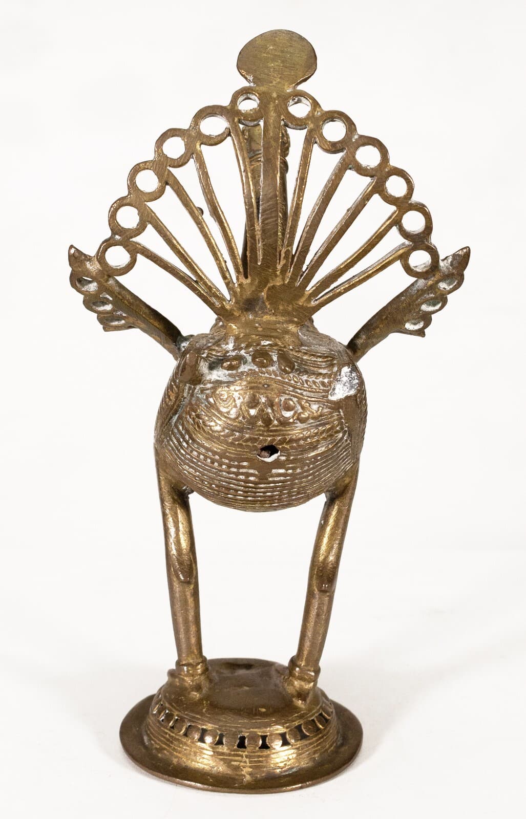 Antique Indian Horse Rider on Wheels & Peacock Bronze Sculpture 20th Century - Thumbnail 8