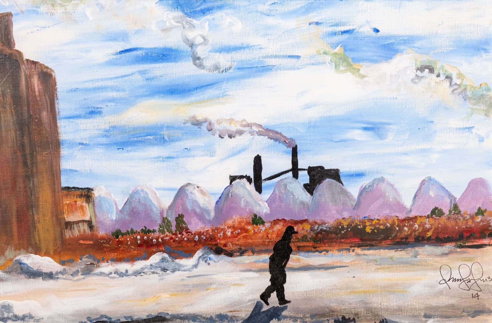 Contemporary Surrealist Shadow Figure with Factory Signed 2014 Painting on Paper - Thumbnail 2