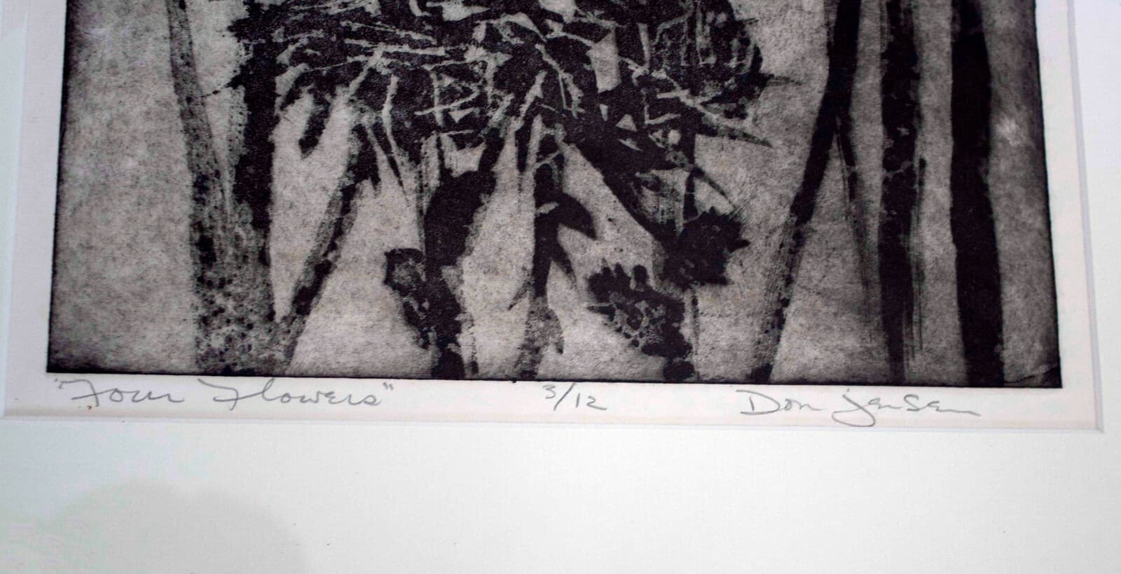 Mid Century Modern Framed Signed Don Jensen Four Flowers Mezzotint Etching - Thumbnail 5