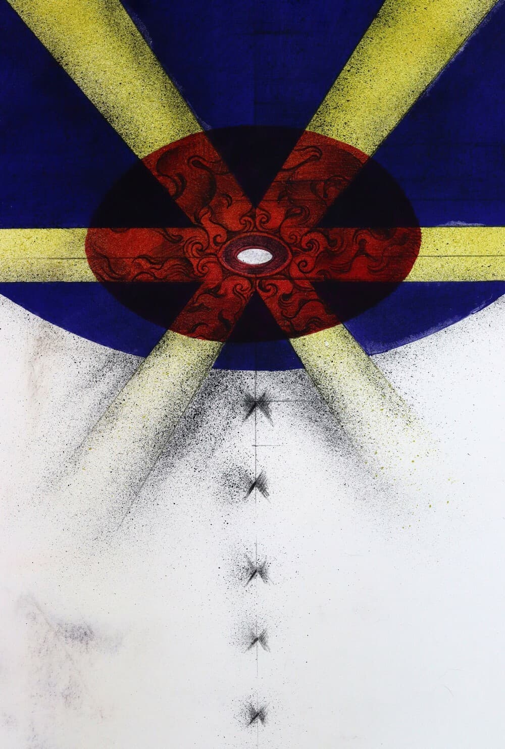 Yellow and Red Sunbeam 1976 Retro Modern Serigraph Unframed - Thumbnail 2