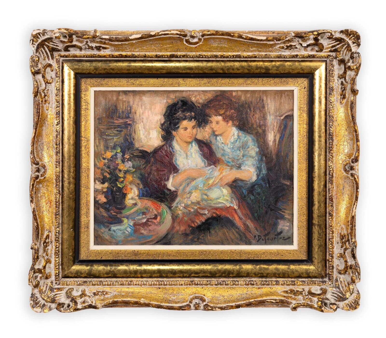 Pierre Eugène Duteurtre Mother & Child #1 Signed Impressionist Oil Painting - Thumbnail 2