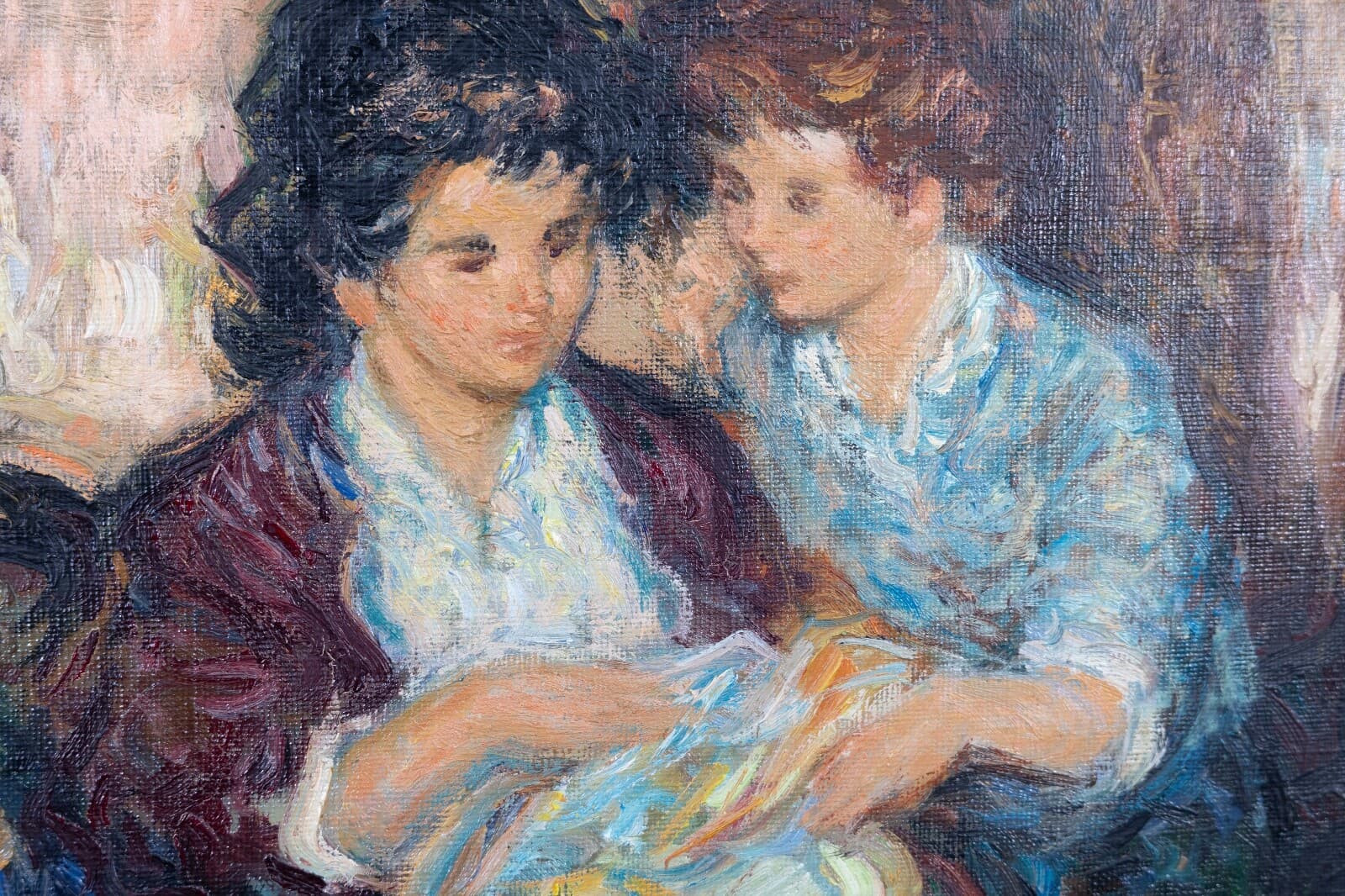 Pierre Eugène Duteurtre Mother & Child #1 Signed Impressionist Oil Painting - Thumbnail 4