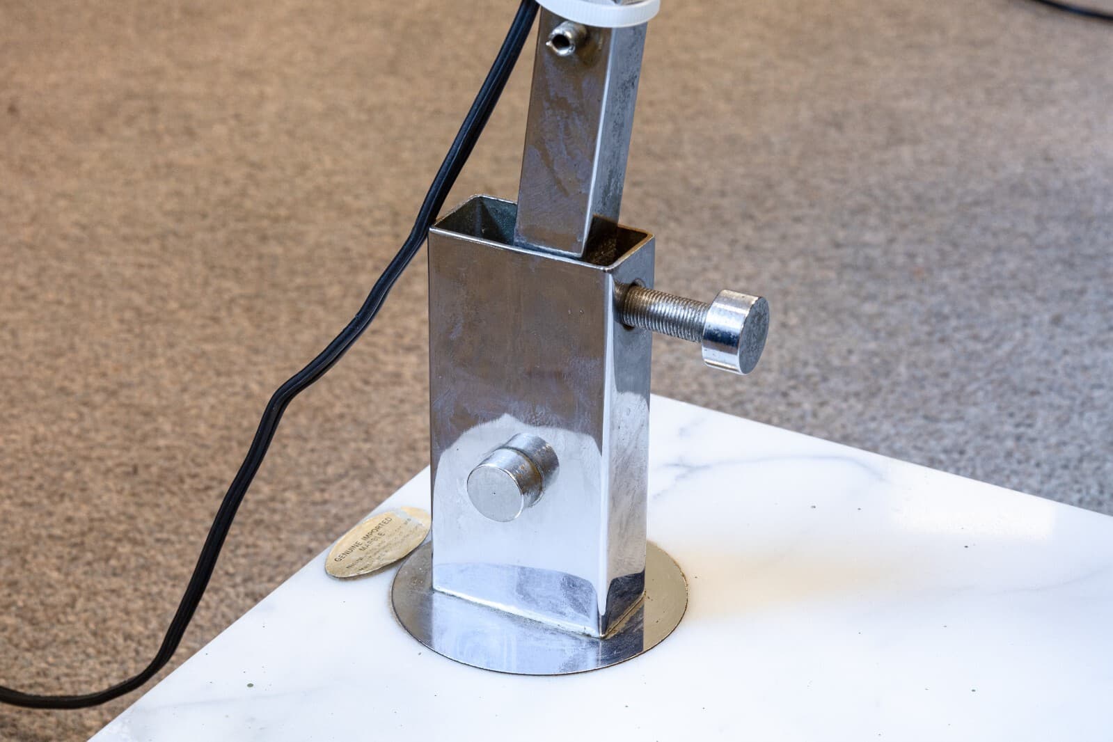 1970s Italian White Acrylic Shade Chrome Frame and Marble Base Arc Floor Lamp - Thumbnail 8