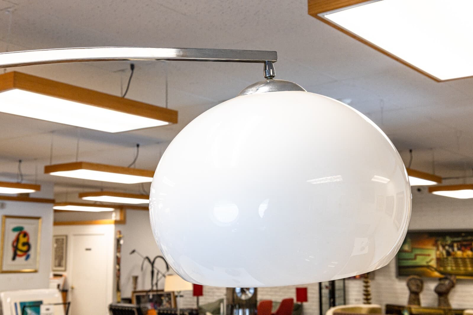 1970s Italian White Acrylic Shade Chrome Frame and Marble Base Arc Floor Lamp - Thumbnail 3