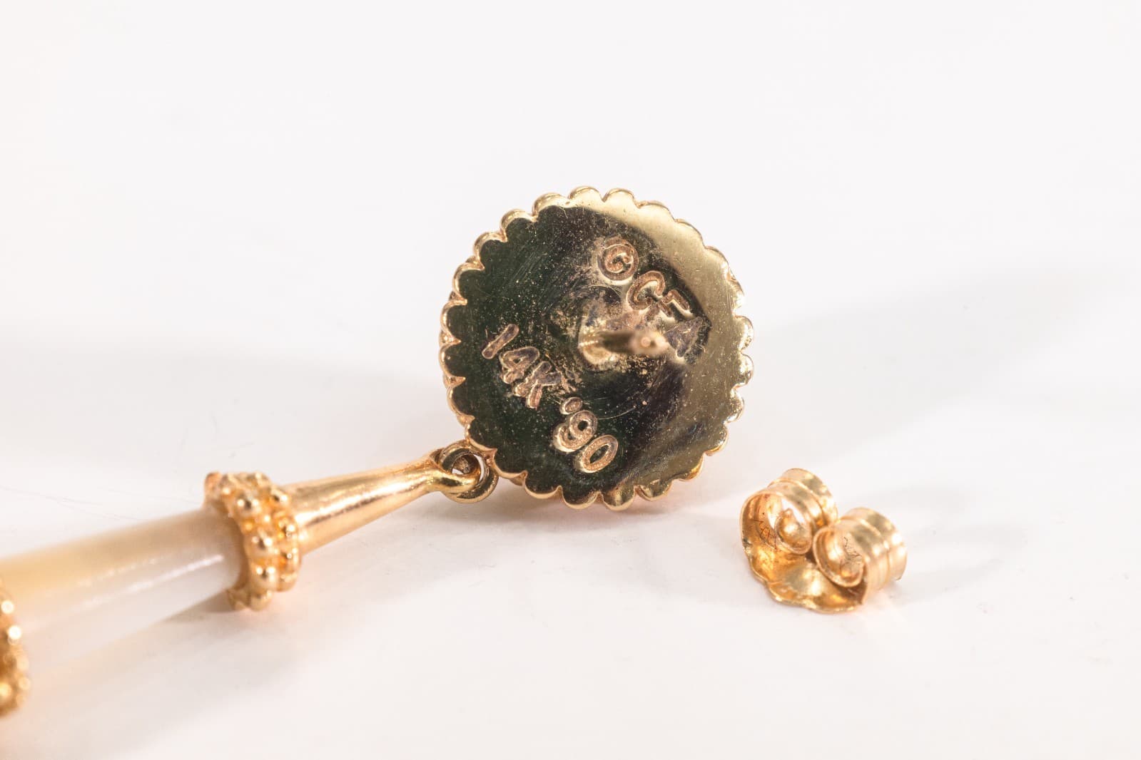 Pair of Vintage Erte Tear Drop Pearl & 14K Gold Earrings Signed Numbered 15/300 - Thumbnail 6