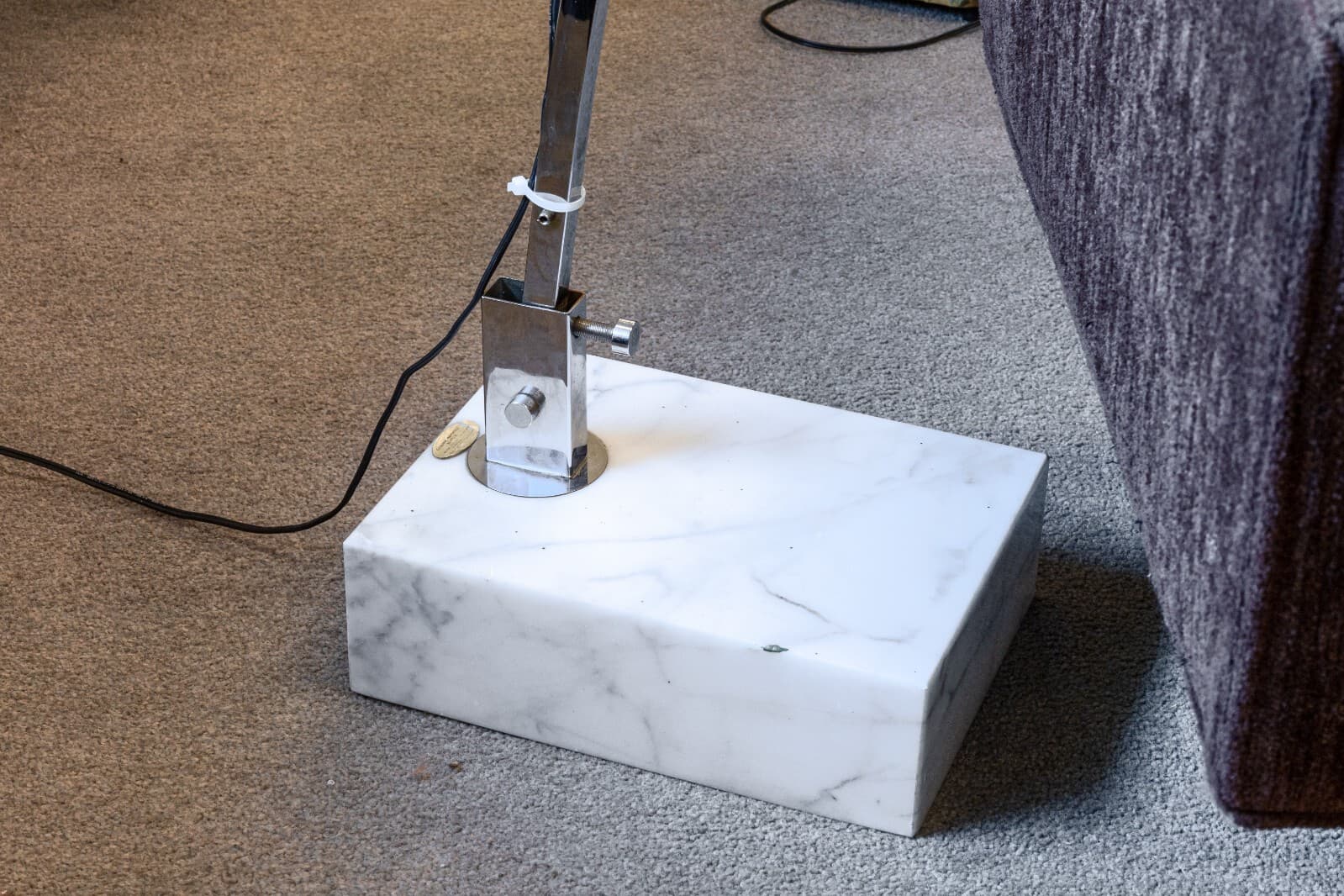 1970s Italian White Acrylic Shade Chrome Frame and Marble Base Arc Floor Lamp - Thumbnail 7