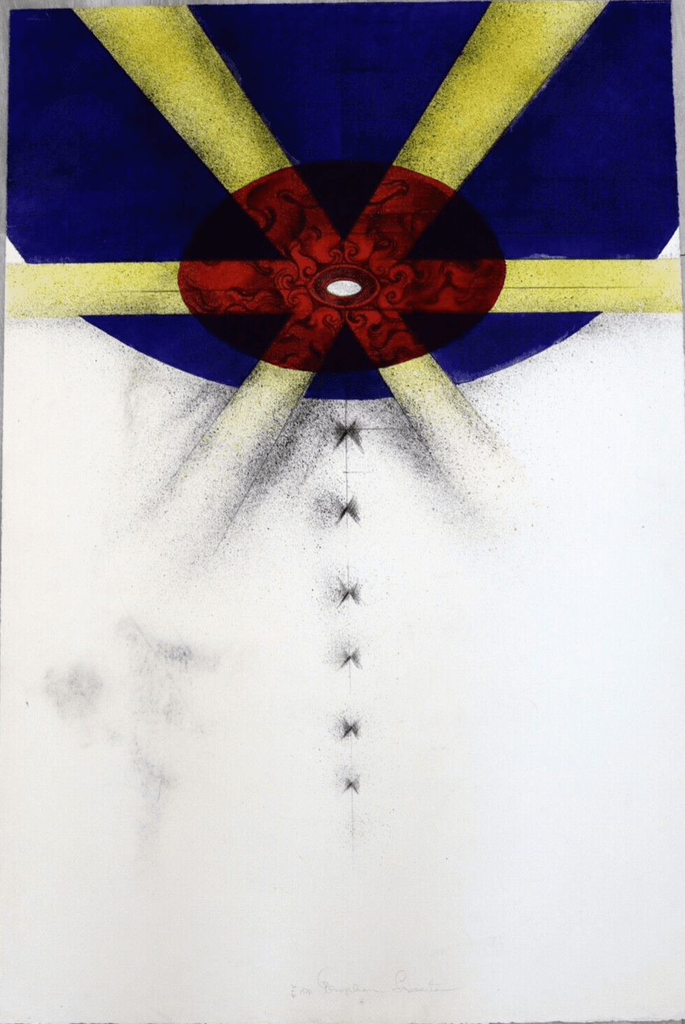 Yellow and Red Sunbeam 1976 Retro Modern Serigraph Unframed
