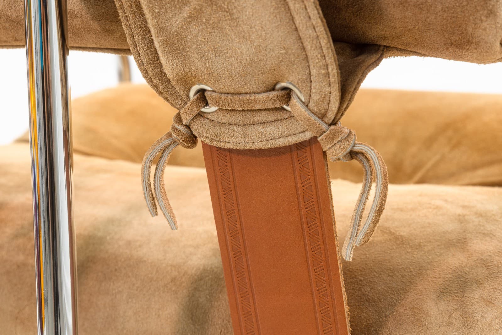 Guido Faleschini for i4 Mariani Set of 4 Vintage Tan Suede Fabric Tucroma Chairs - Thumbnail 10