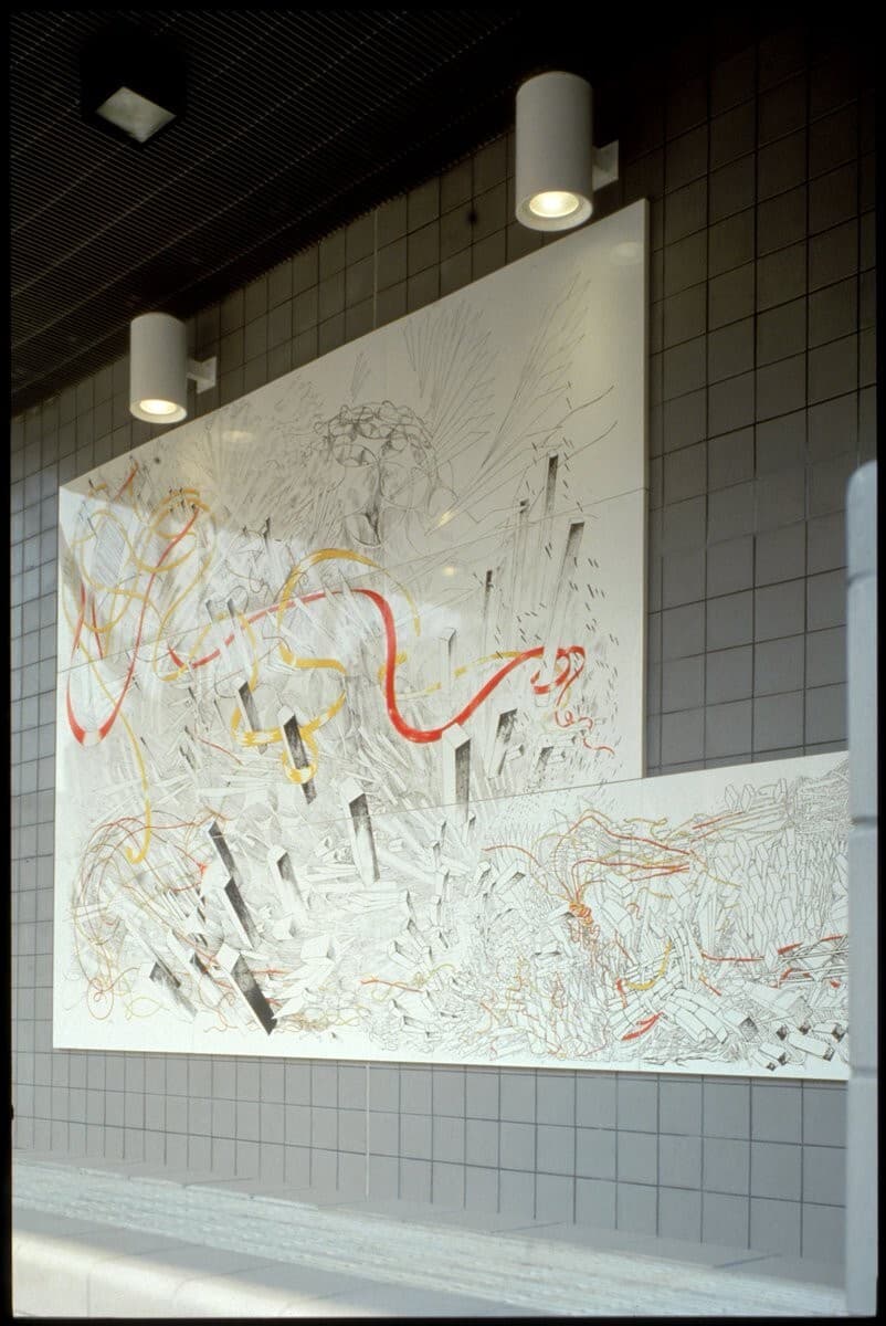 Glen Michaels Signed Bricktown People Mover Station Pen & Oil Drawing on Paper - Thumbnail 11