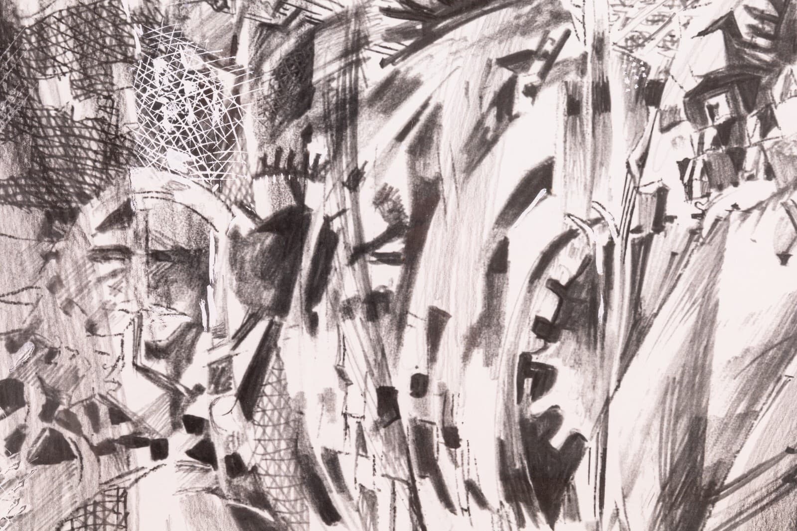 Glen Michaels Signed Bricktown People Mover Station Pen & Oil Drawing on Paper - Thumbnail 5