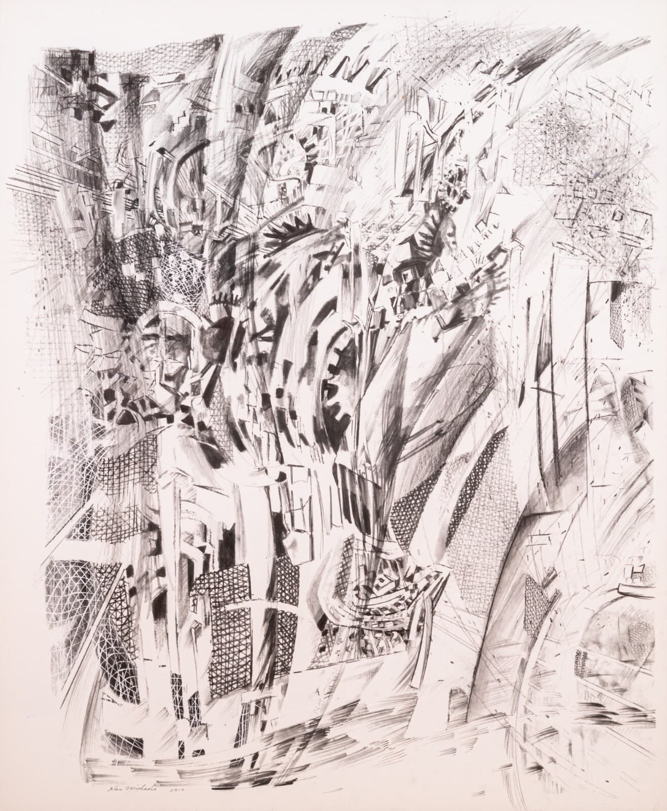 Glen Michaels Signed Bricktown People Mover Station Pen & Oil Drawing on Paper - Thumbnail 2