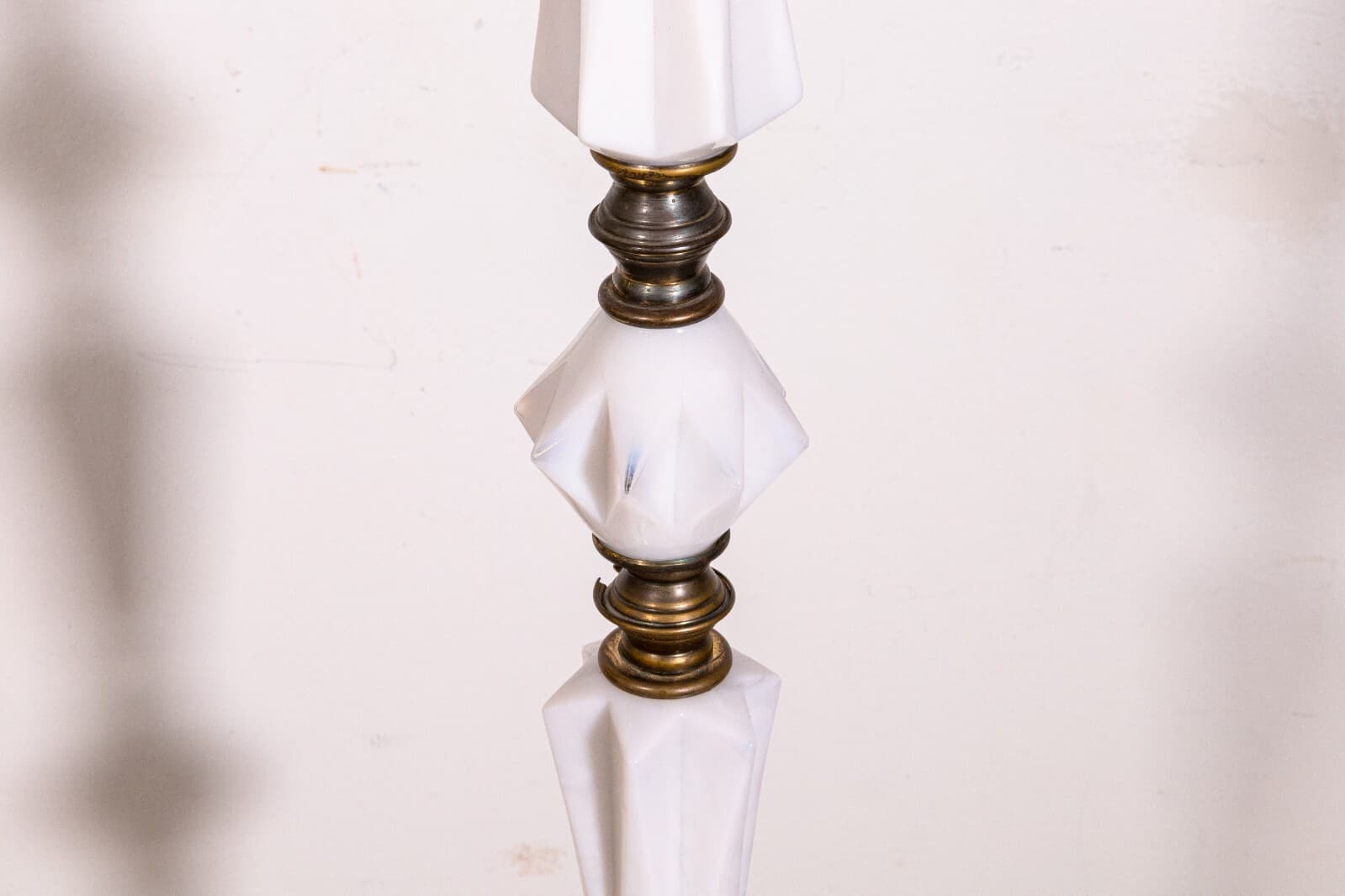 Art Deco Opaque Milk Glass and Brass Metal Floor Lamp - Thumbnail 6
