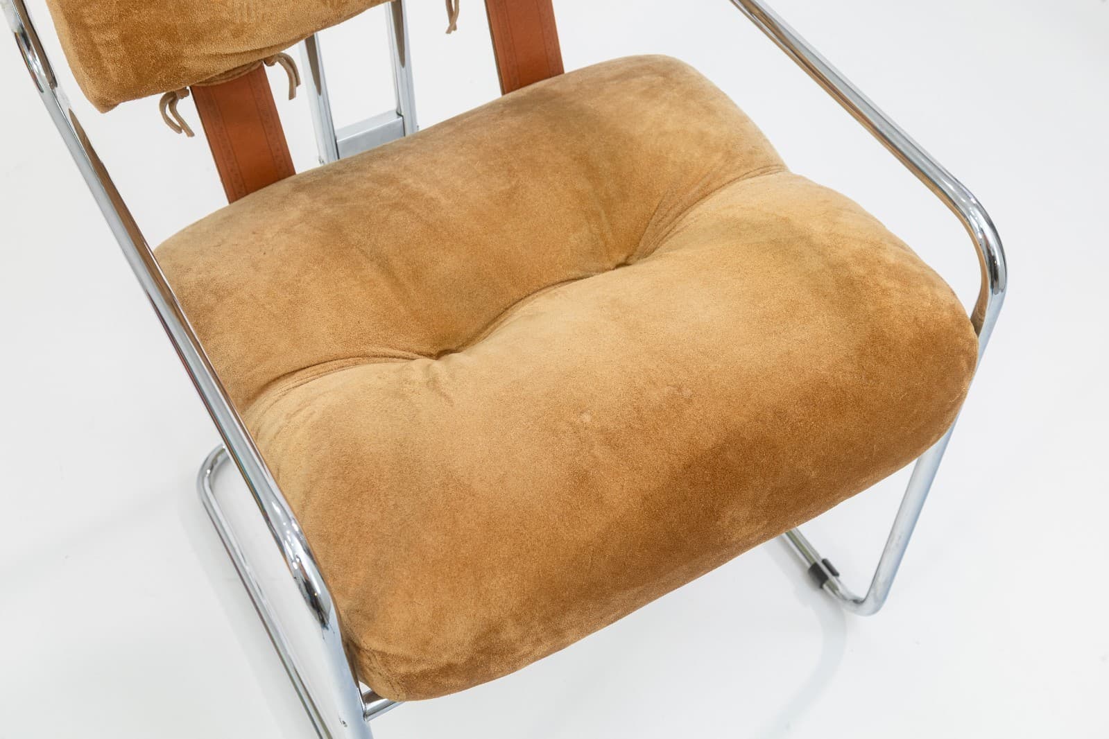 Guido Faleschini for i4 Mariani Set of 4 Vintage Tan Suede Fabric Tucroma Chairs - Thumbnail 7