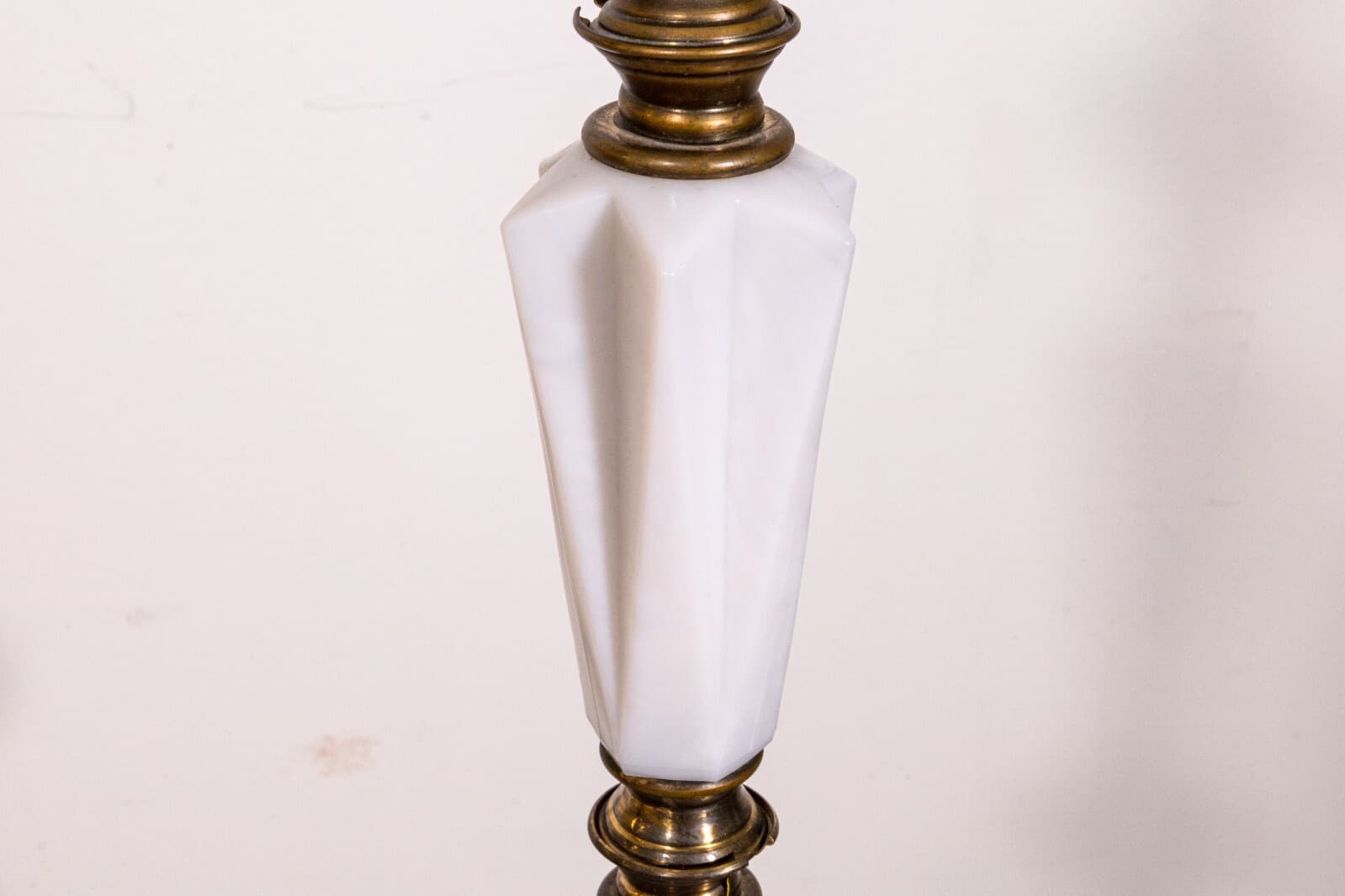 Art Deco Opaque Milk Glass and Brass Metal Floor Lamp - Thumbnail 7