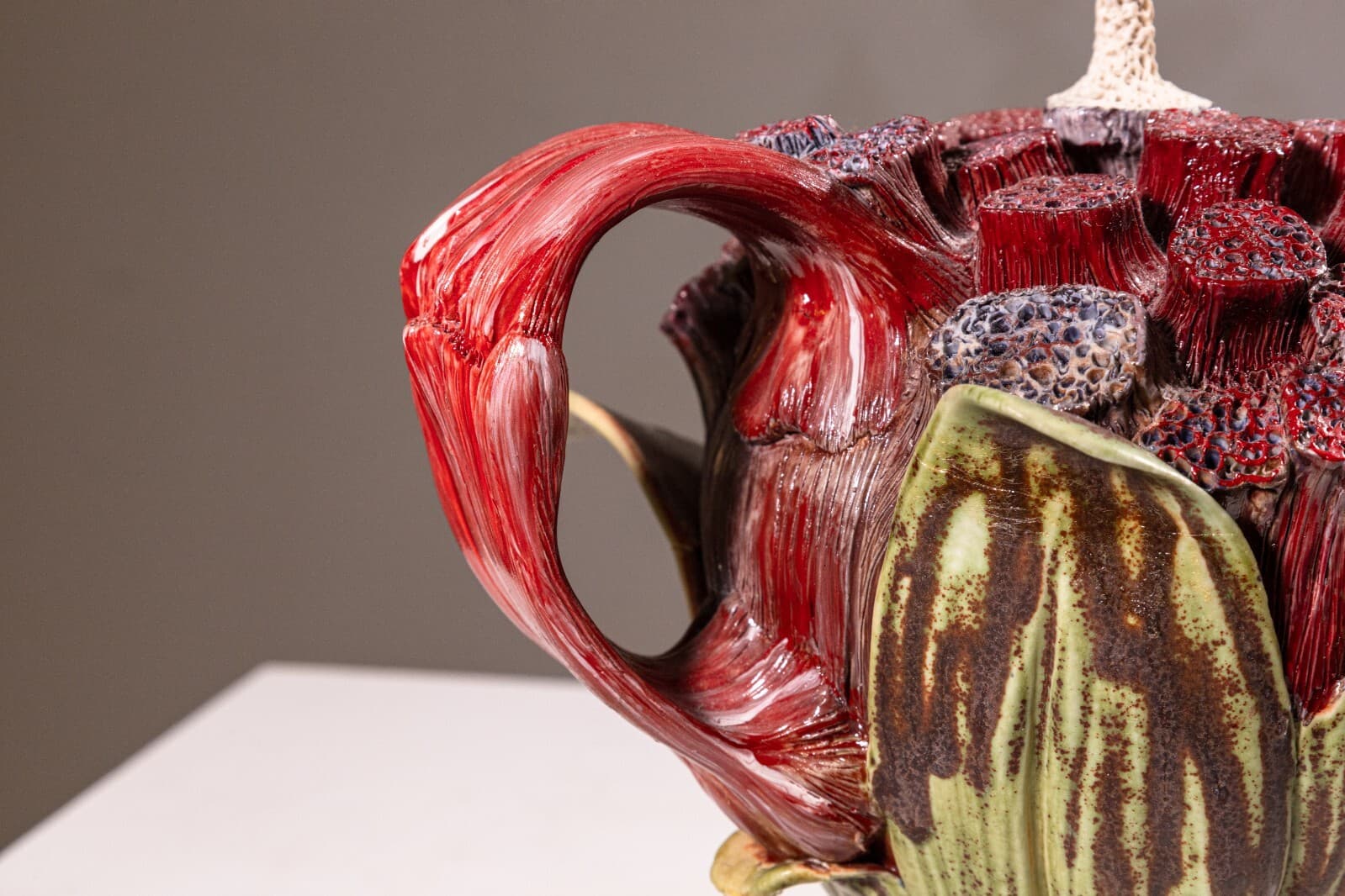 Bonnie Seeman Signed Surrealist Porcelain Ceramic Teapot and Cup Set with Tray - Thumbnail 6