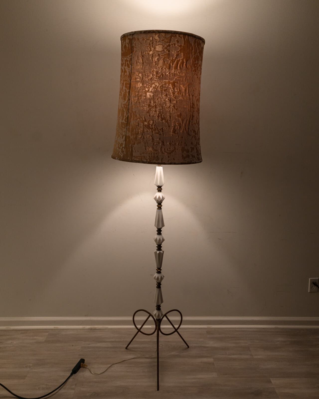 Art Deco Opaque Milk Glass and Brass Metal Floor Lamp - Thumbnail 2