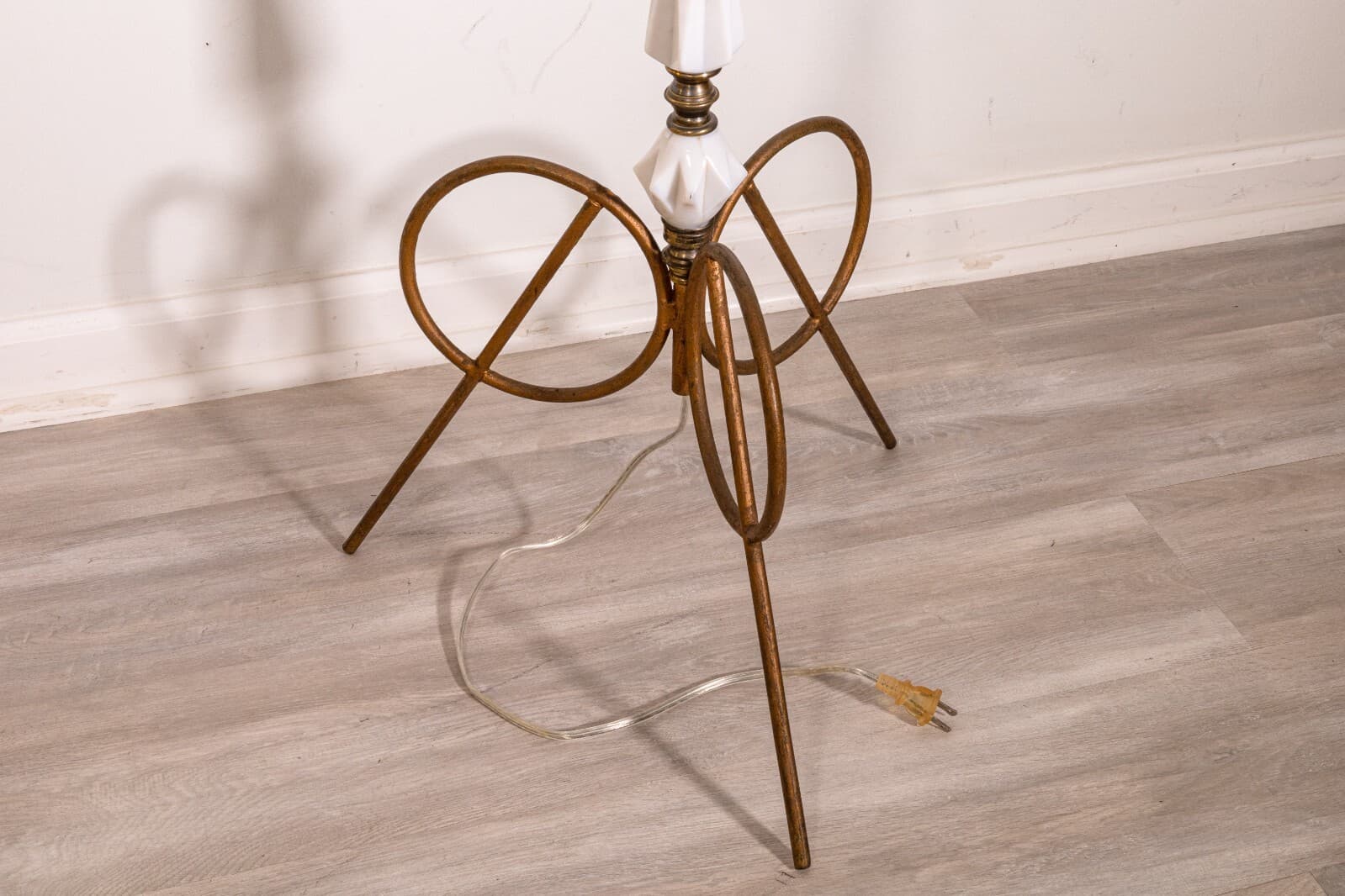 Art Deco Opaque Milk Glass and Brass Metal Floor Lamp - Thumbnail 8