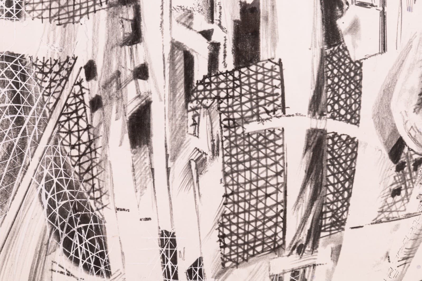 Glen Michaels Signed Bricktown People Mover Station Pen & Oil Drawing on Paper - Thumbnail 6