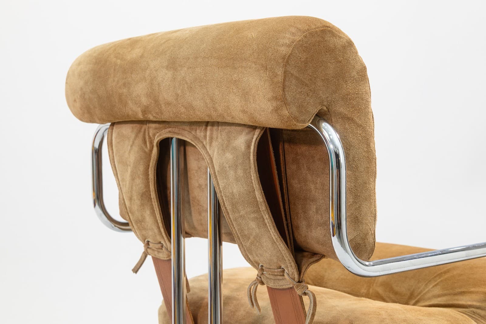 Guido Faleschini for i4 Mariani Set of 4 Vintage Tan Suede Fabric Tucroma Chairs - Thumbnail 9